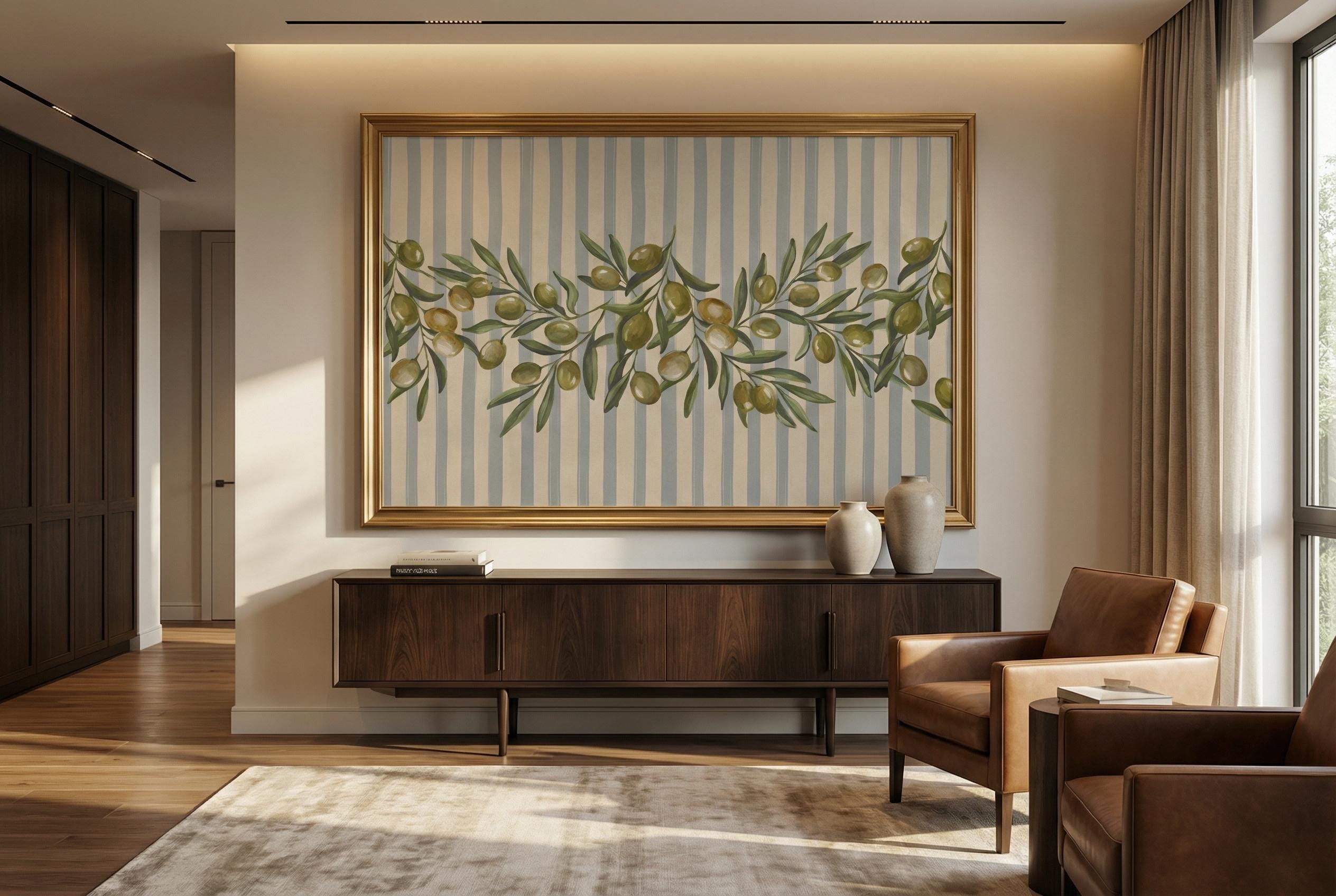 Olives Blue Lines Wall Art: Modern Abstract Print for Home