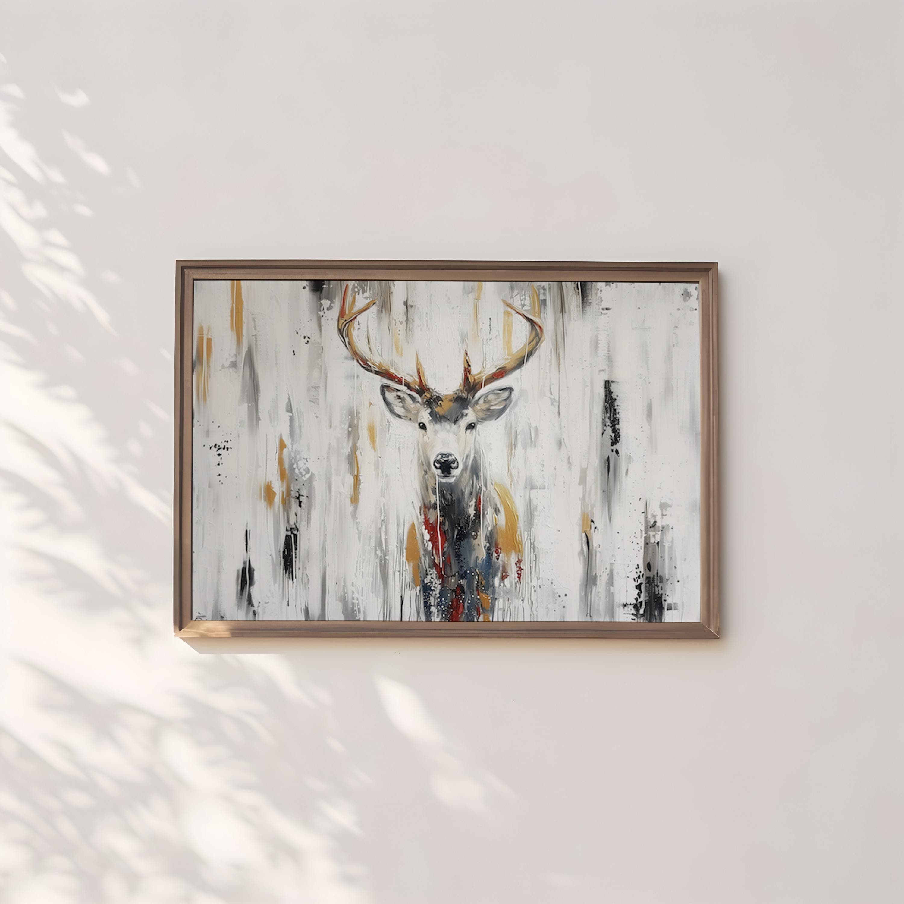 Serene Deer Canvas, Abstract Forest Art (Modern Wall Decor)