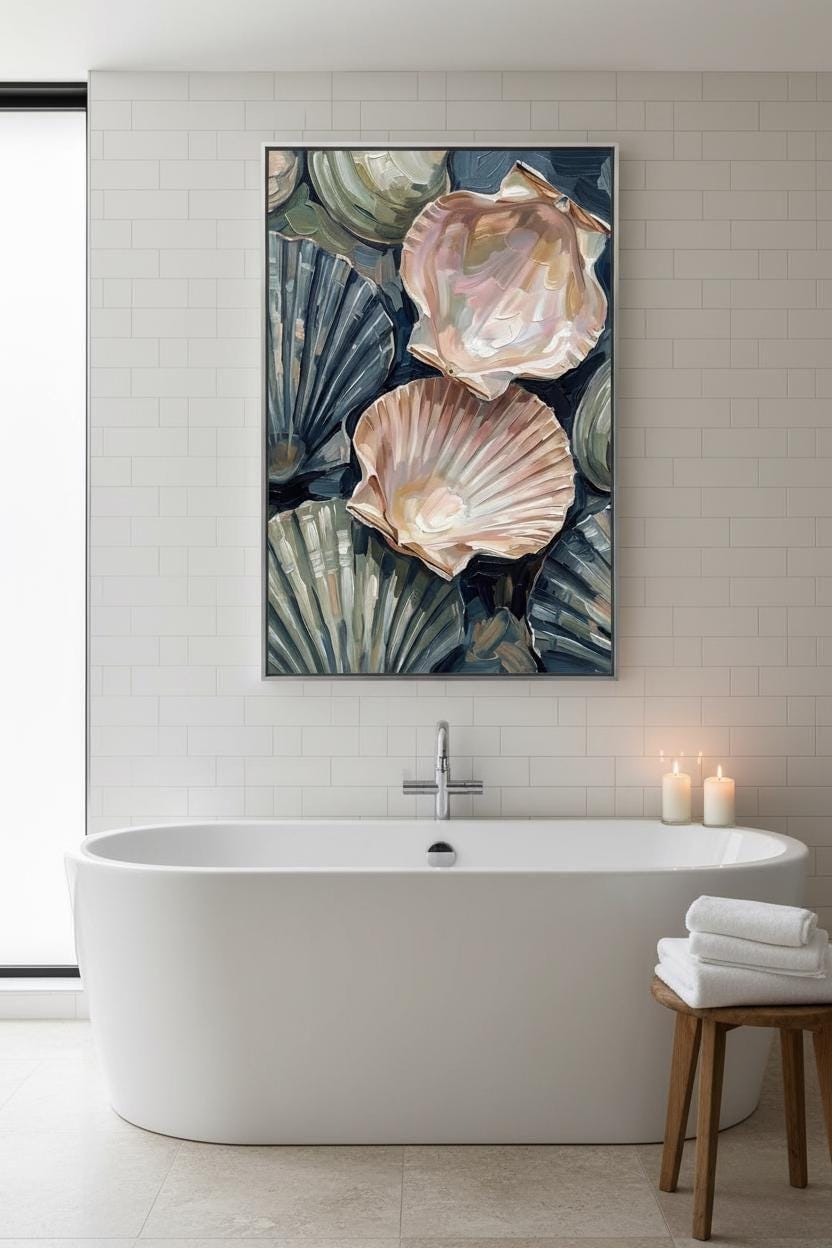 Coastal Oyster Shell Print - Nautical Beach Decor | Pearl Still Life Art