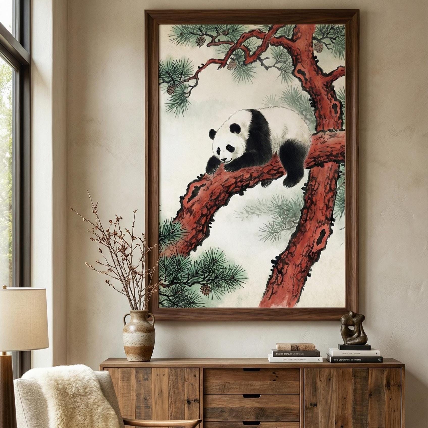 Panda Wall Art: Tree and Nature Design (Framed or Rolled Canvas)