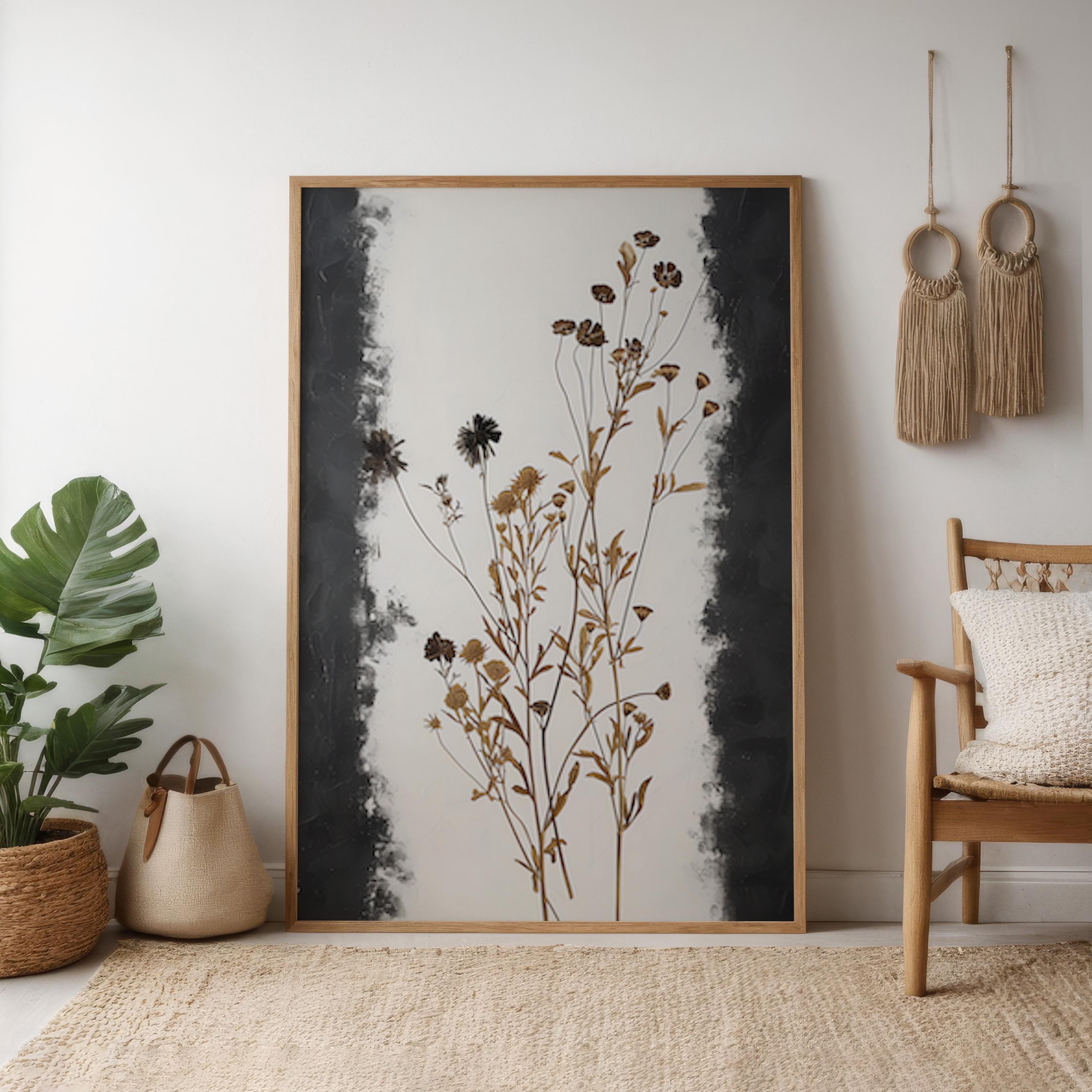 Elegance in Darkness: Moody Dried Wildflower Art | Dark Botanical Farmhouse Decor