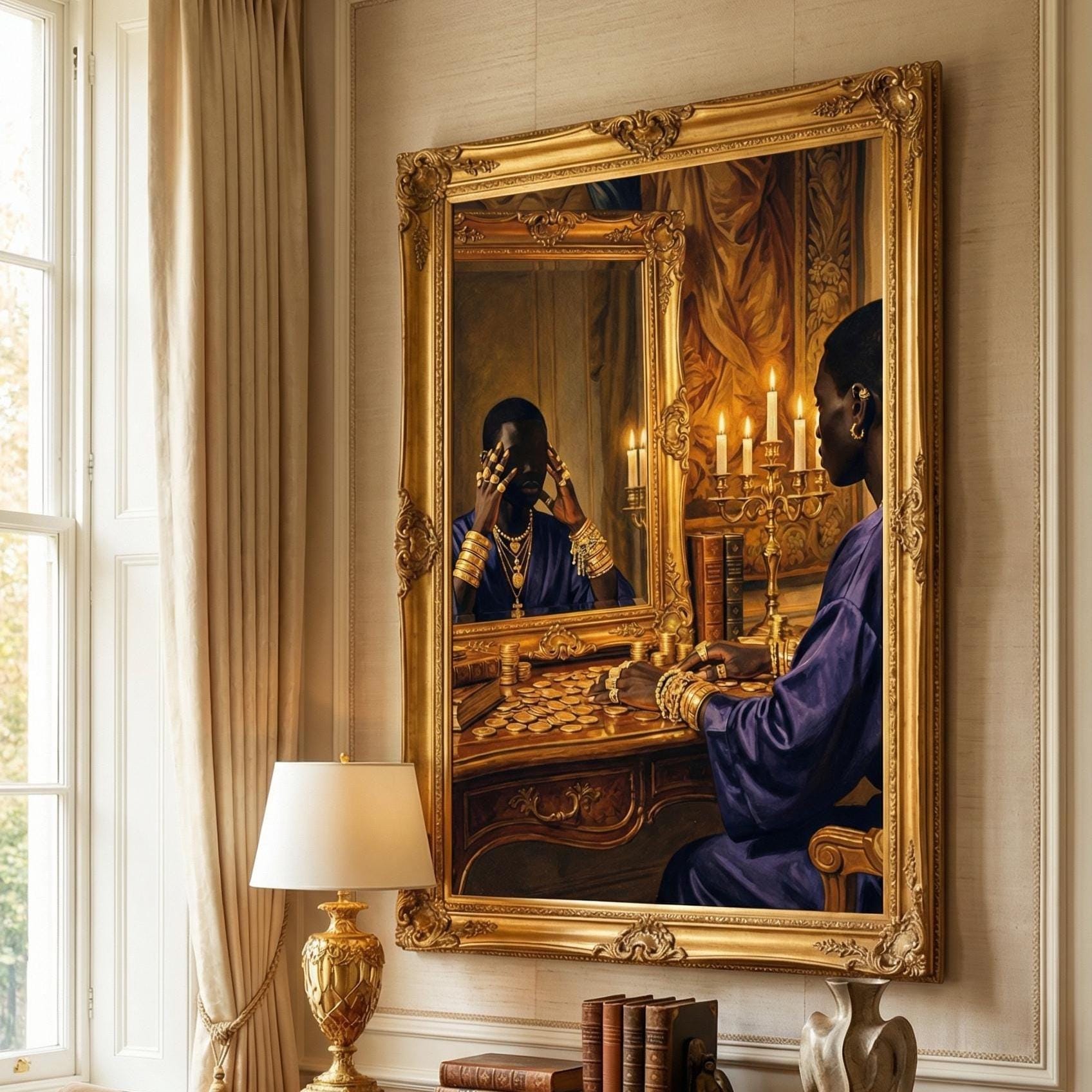Reflection Wall Art Print: Modern Black and Gold Framed