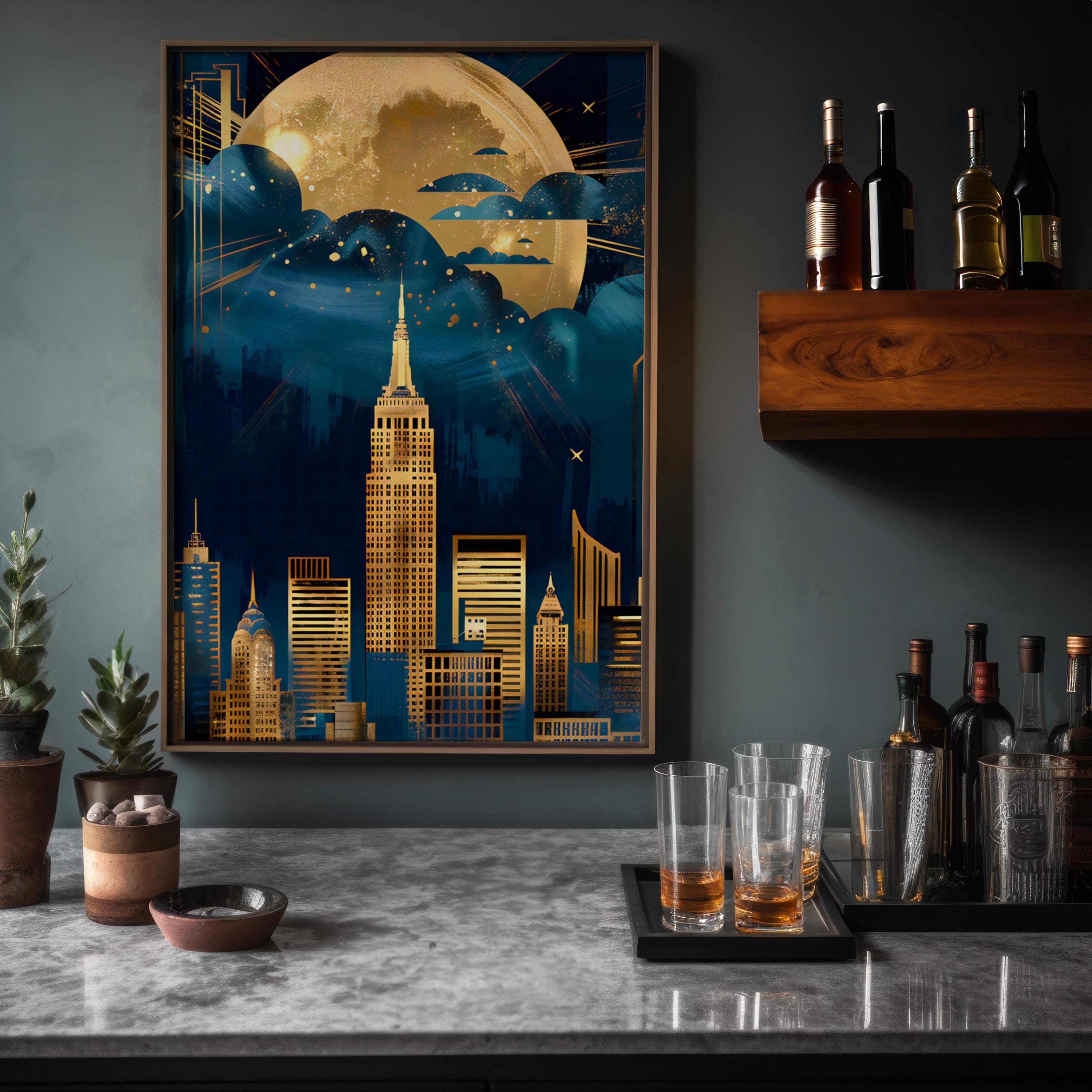 Golden City Lights: Dramatic Night Cityscape Canvas Art | Modern Urban Wall Decor