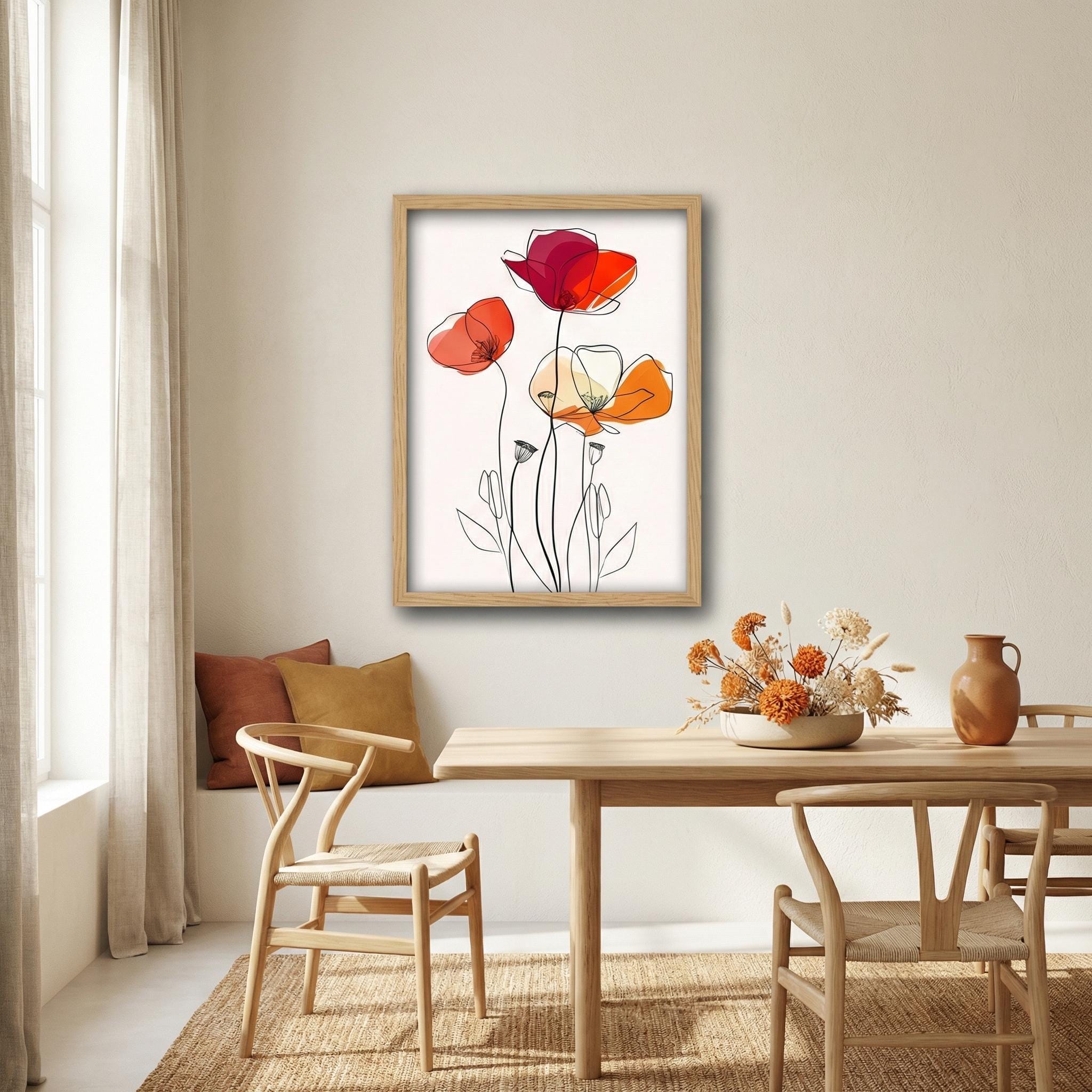 Minimalist Floral Wall Art - Simple Line Drawing on Canvas