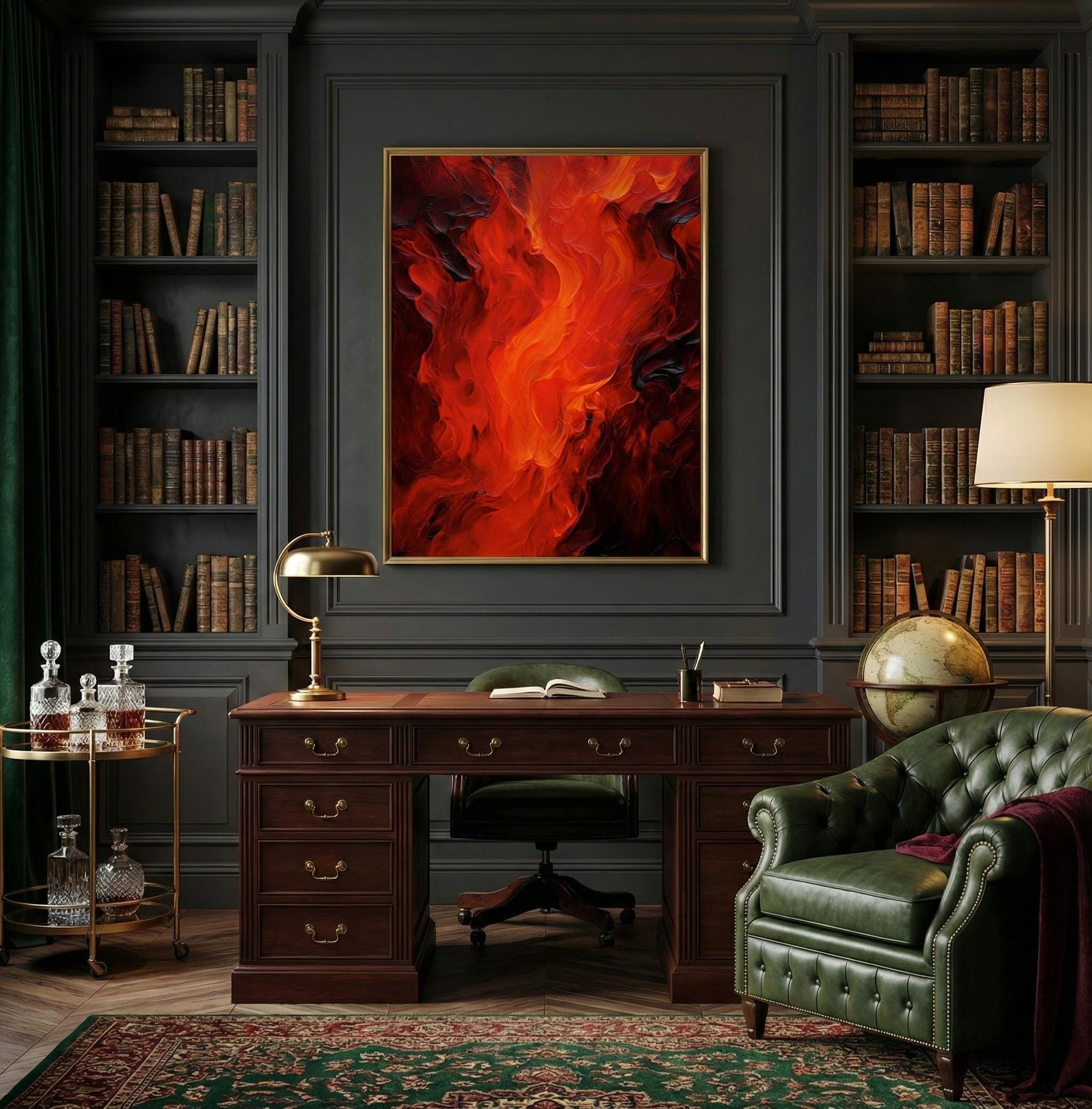 Modern Farmhouse Wall Art, Abstract Flame Canvas (Red Tones)