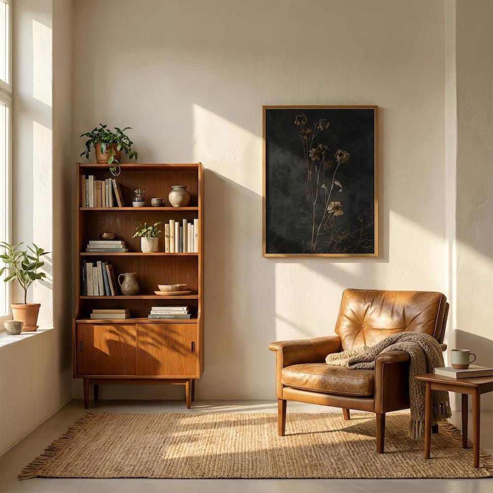 Dark Moody Wildflower Art: Vintage Botanical Print on Canvas