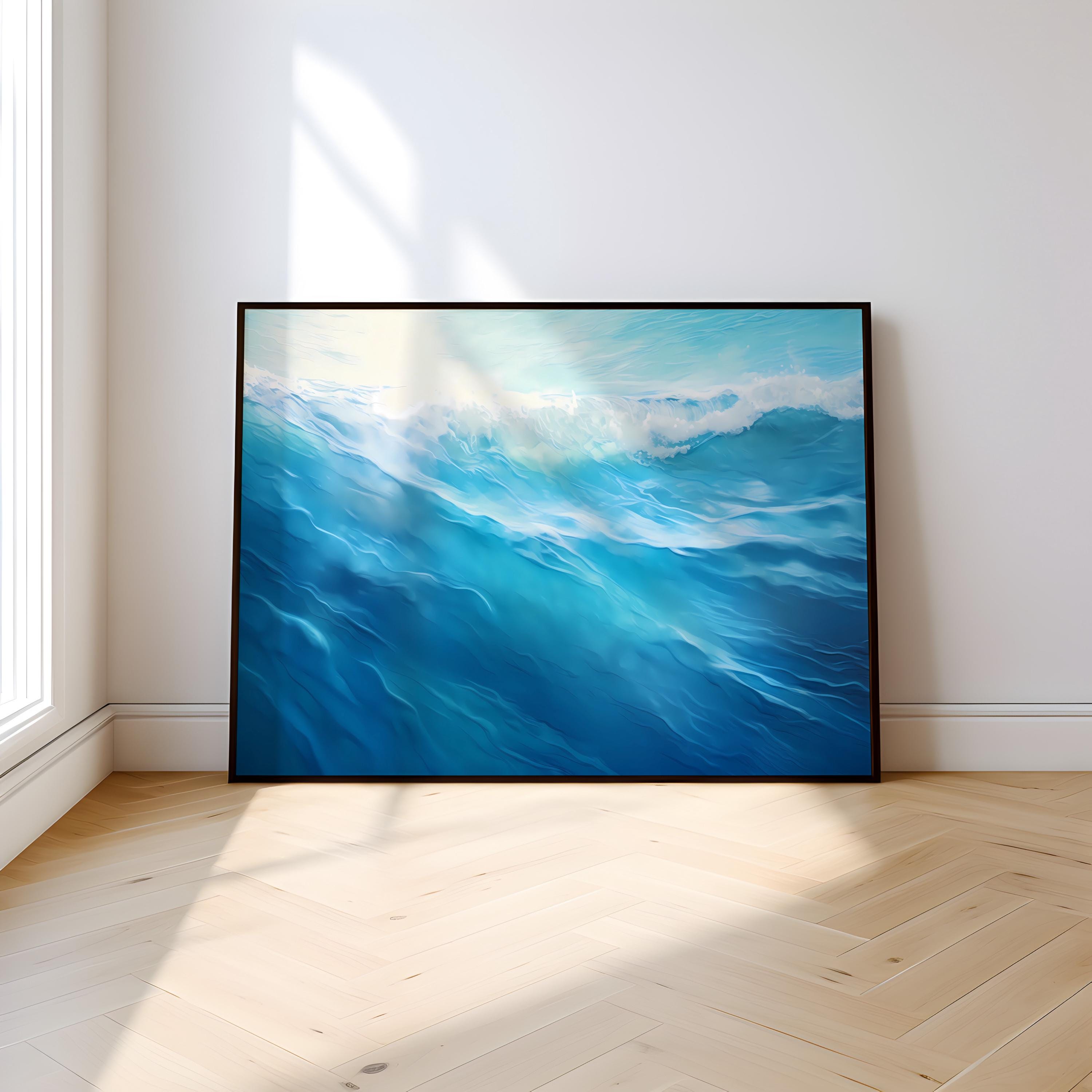Oceanic Dreamscape: Abstract Blue Wave Art Print | Serene & Modern Framed Wall Decor