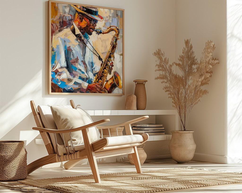 Soulful Saxophone: Vibrant Jazz Musician Canvas Art | Expressive & Modern Music Decor
