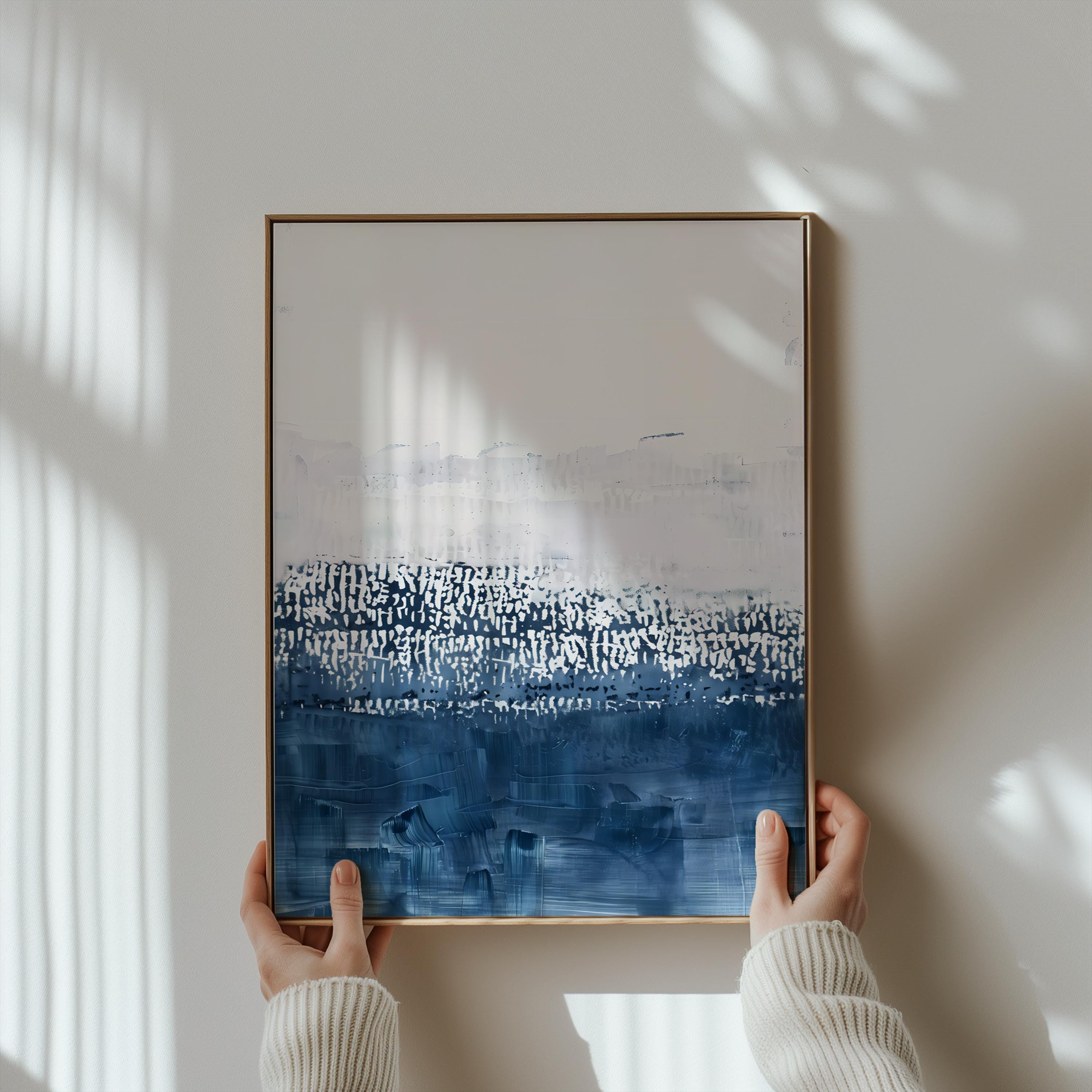 Abstract Wave Wall Art: Persian Blue and White - Modern Minimalist Style