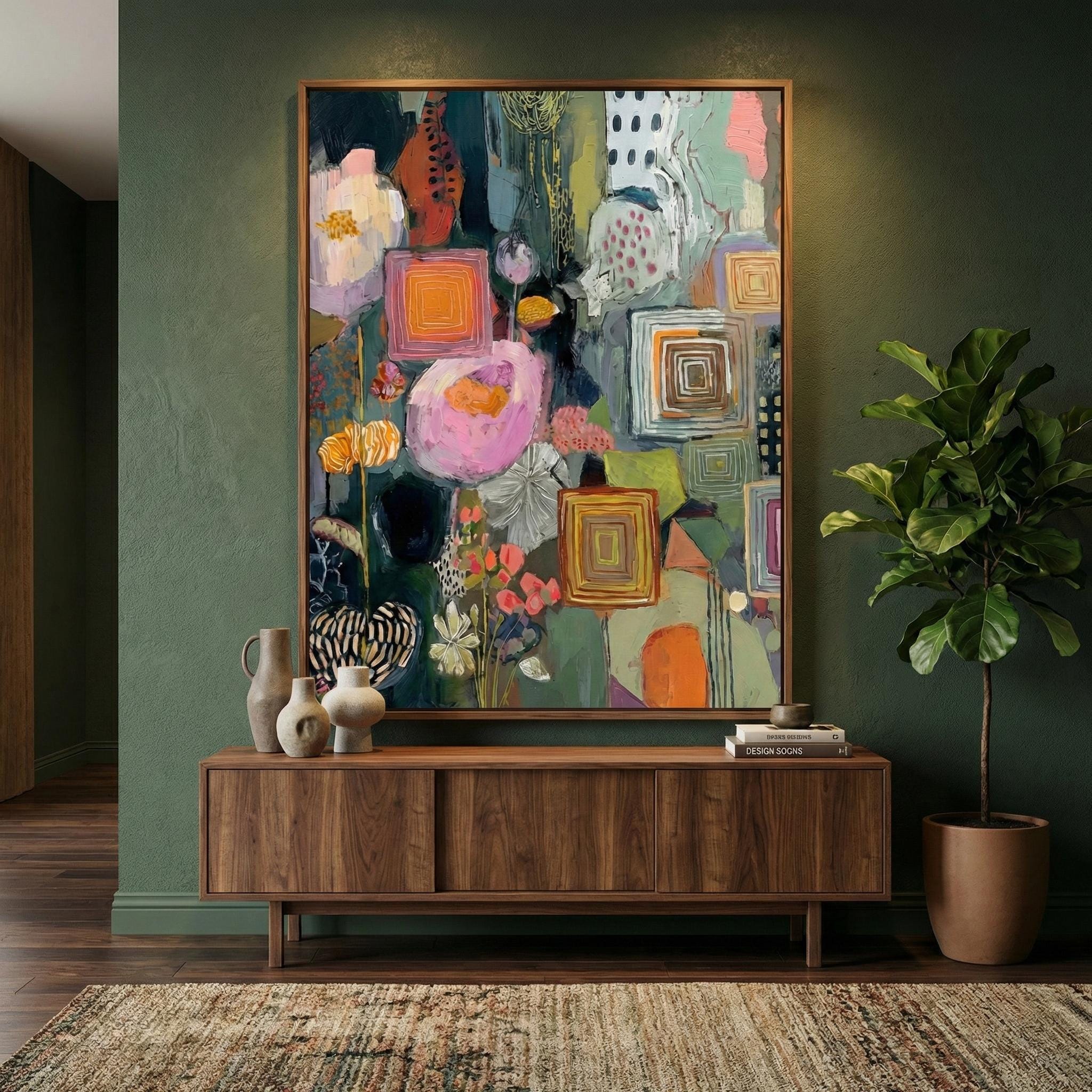 Floral Wall Art Print: Vibrant Boho Colors - Mixed Media Style