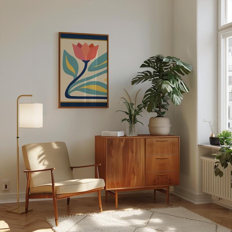 Tulip Wall Art: Danish Pastel Floral - Mid Century Modern Style