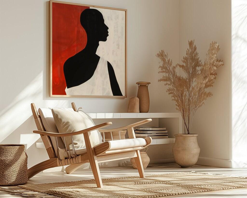The Red Statement: Bold Minimalist Silhouette Canvas Art | Modern Red & Black Wall Decor