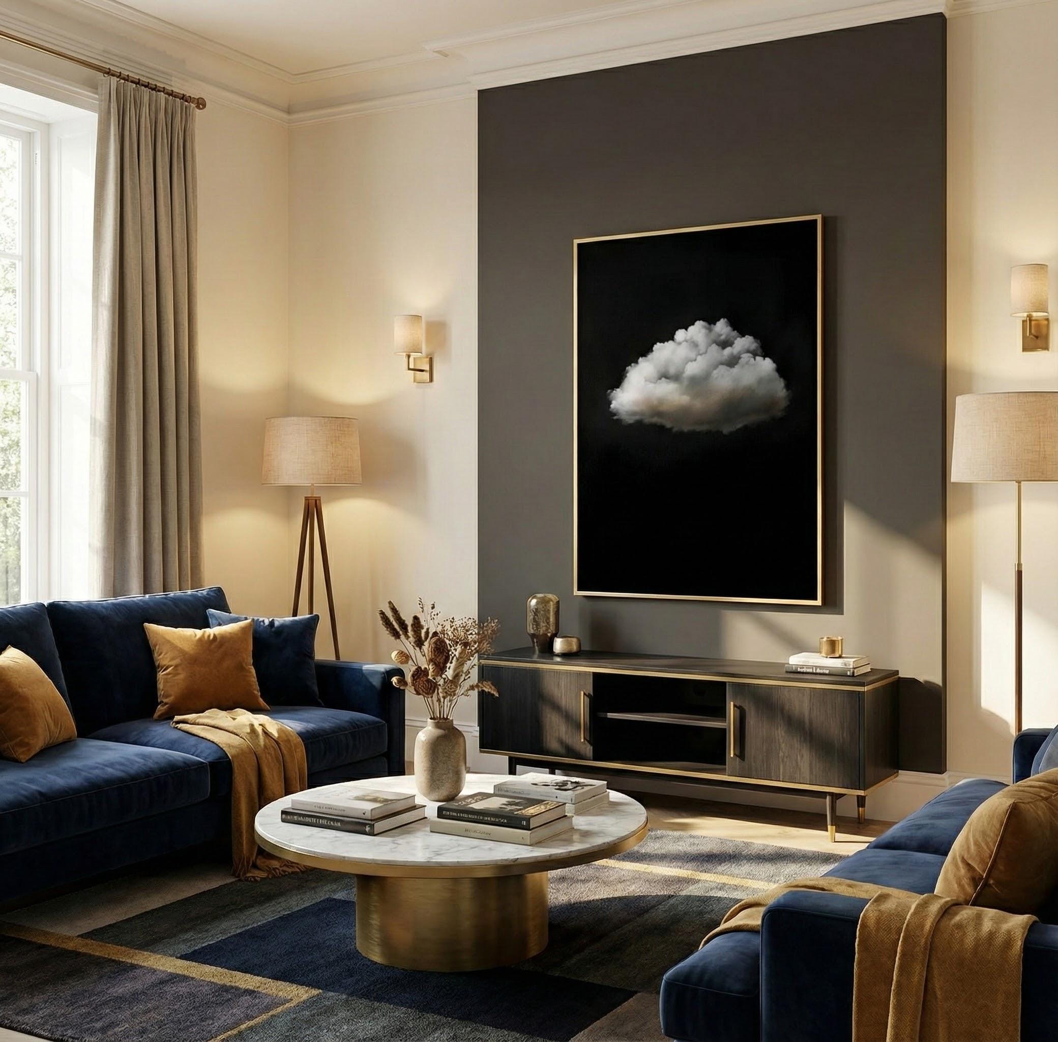 Moody Twilight Wall Art - Vintage Clouds with Retro Green Hues
