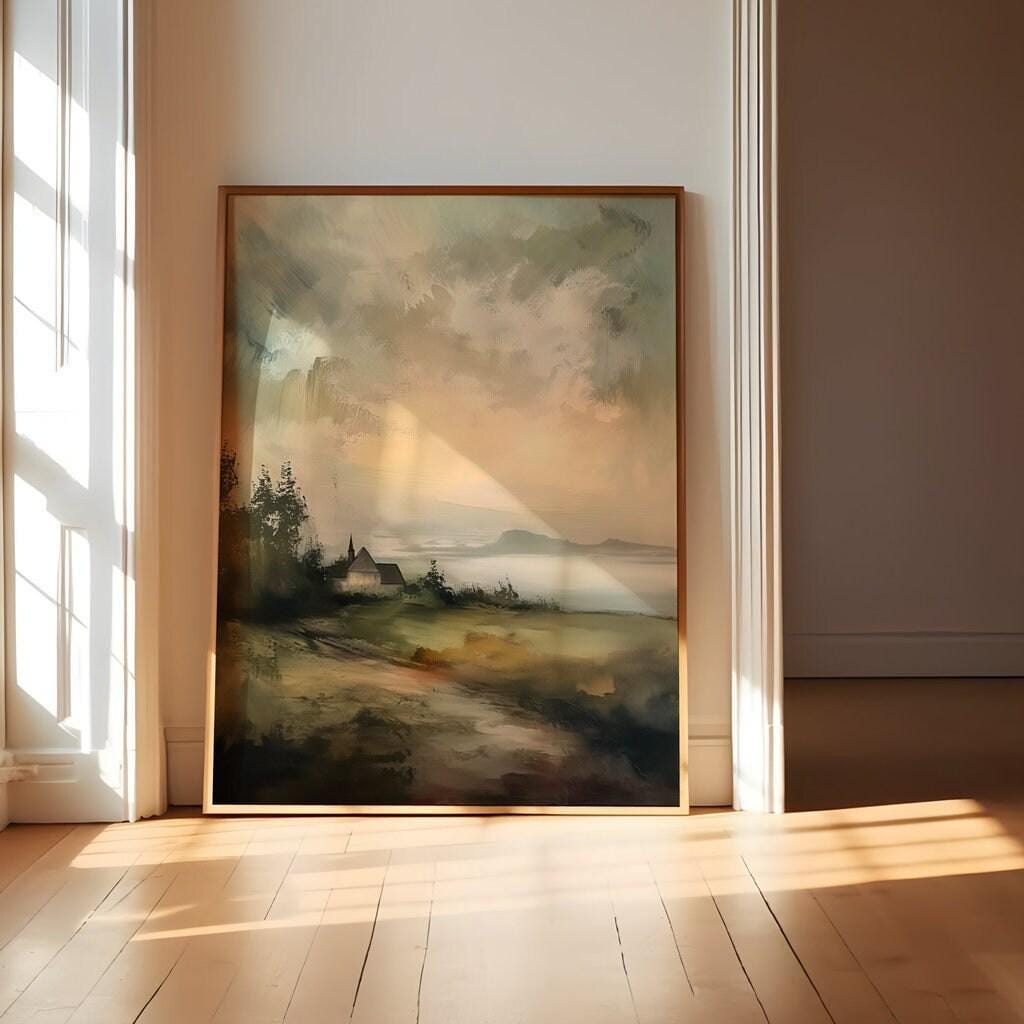 Rustic Countryside Wall Art - Vintage Moody Landscape Canvas