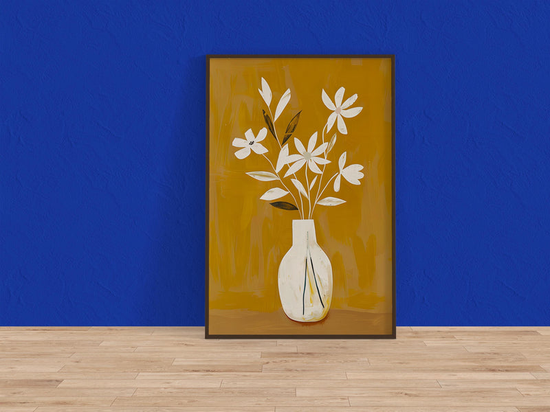 Minimalist Floral Art Print – Elegant Gold Wall Decor | Modern Flower Vase