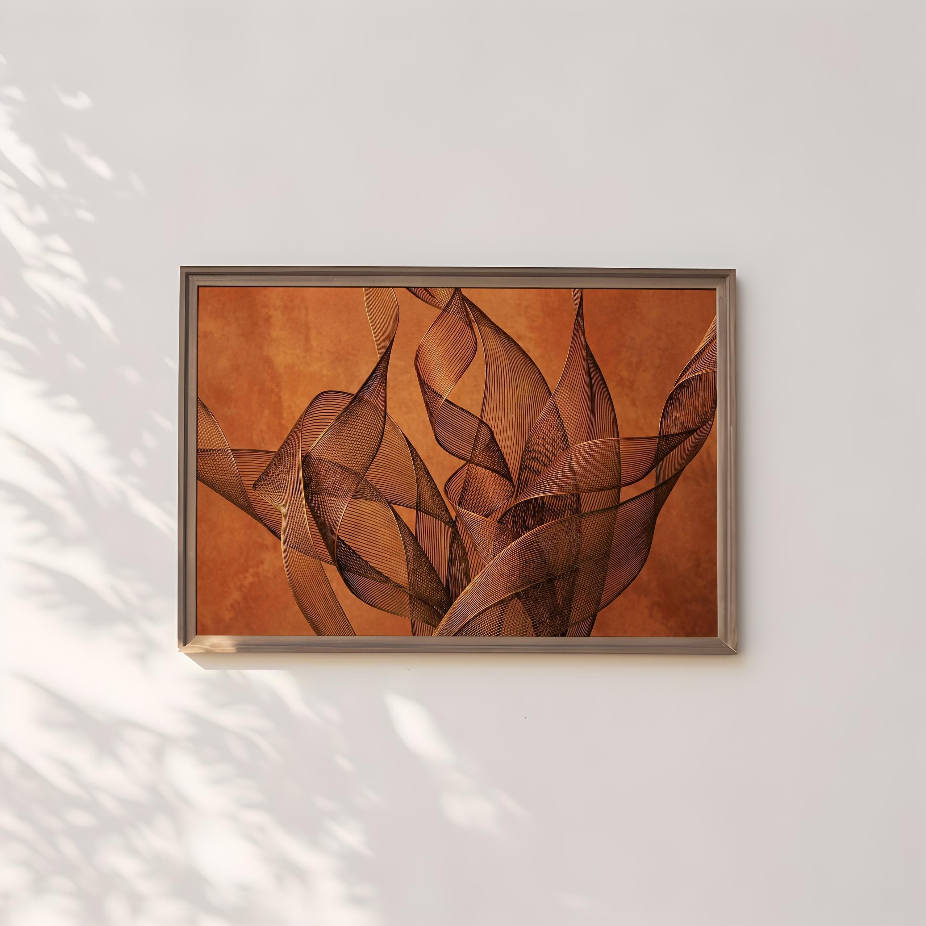Copper Mesh Wall Art: Abstract Burnt Orange Design (Canvas or Print)