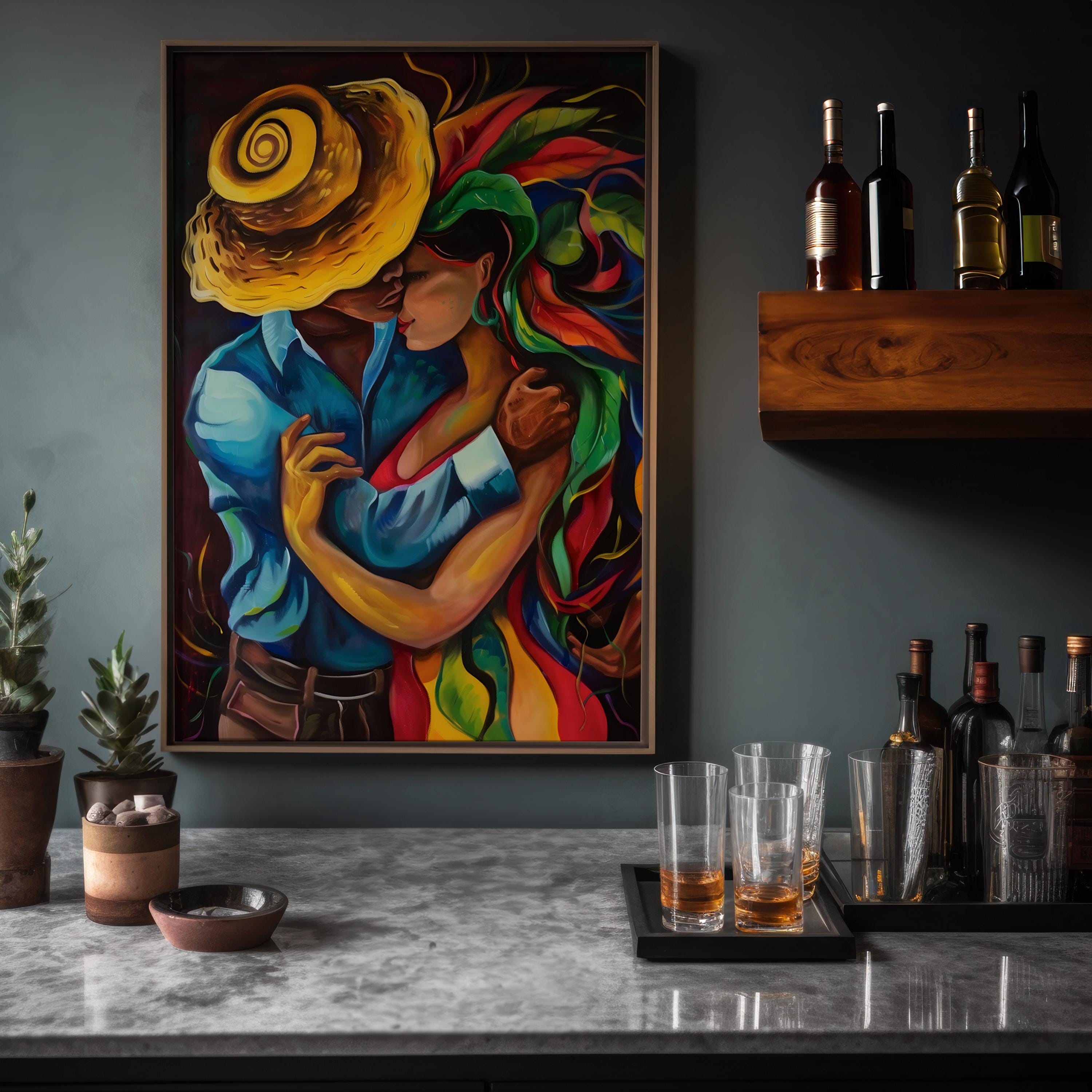 Cosmic Embrace: Vibrant Abstract Lovers Portrait | Psychedelic & Romantic Wall Art