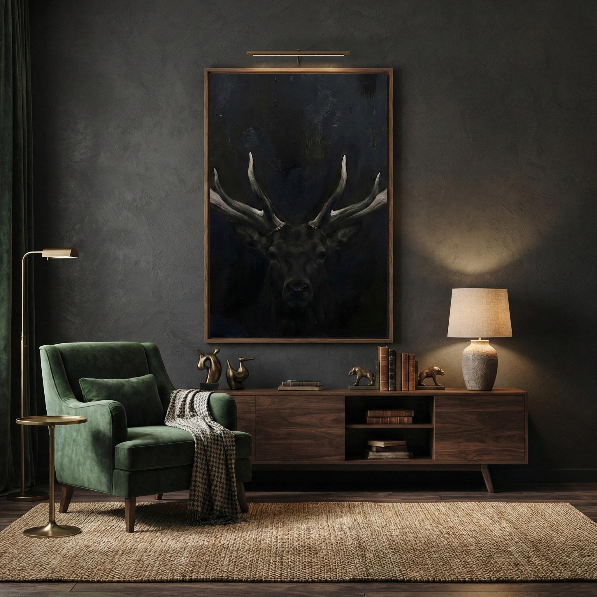 Moody Stag Canvas Print - Dark Deer with Chiaroscuro Lighting