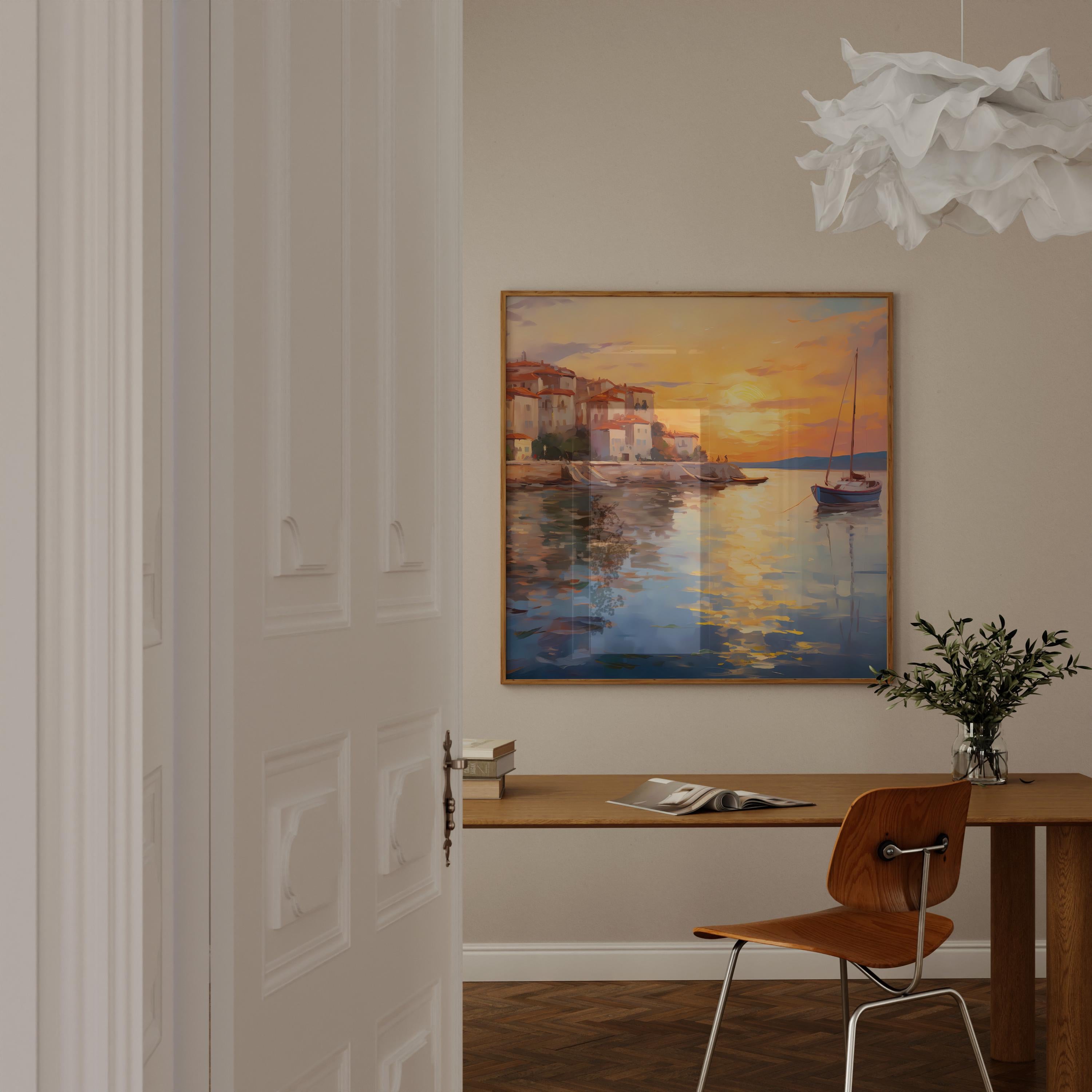 Sunset Harbor: Impressionist Italian Seaside Village Art | Vibrant Mediterranean Decor