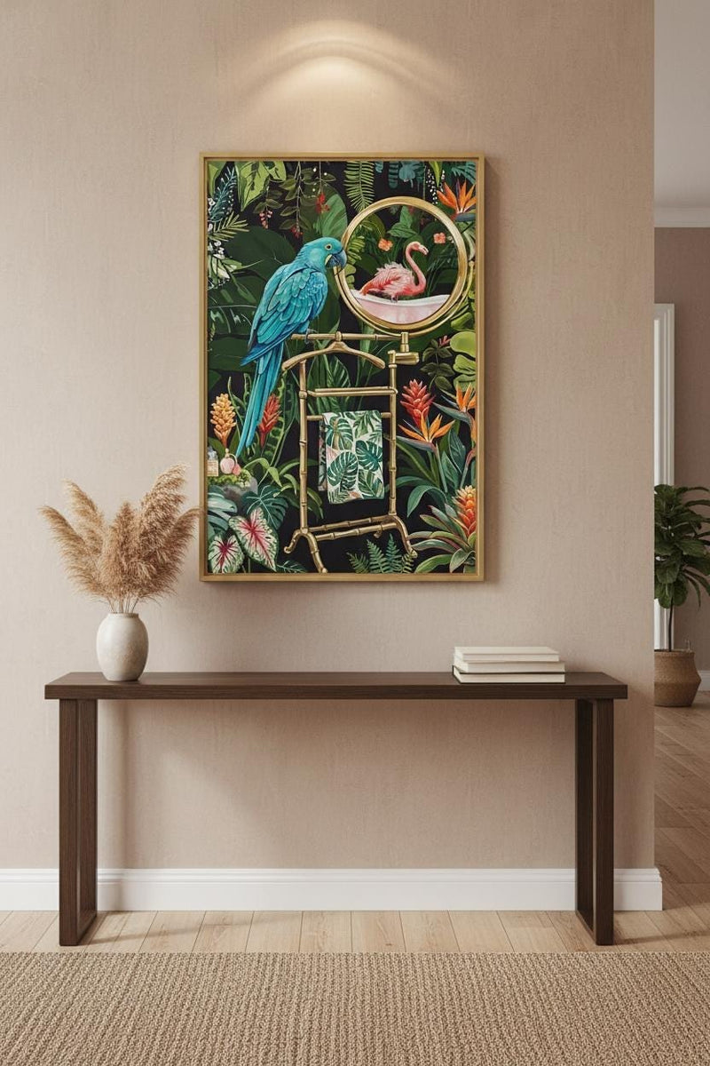Tropical Spa Wall Art | Serene Botanical Canvas Print | Zen Bathroom Wall Decor | Framed Minimalist Resort Artwork