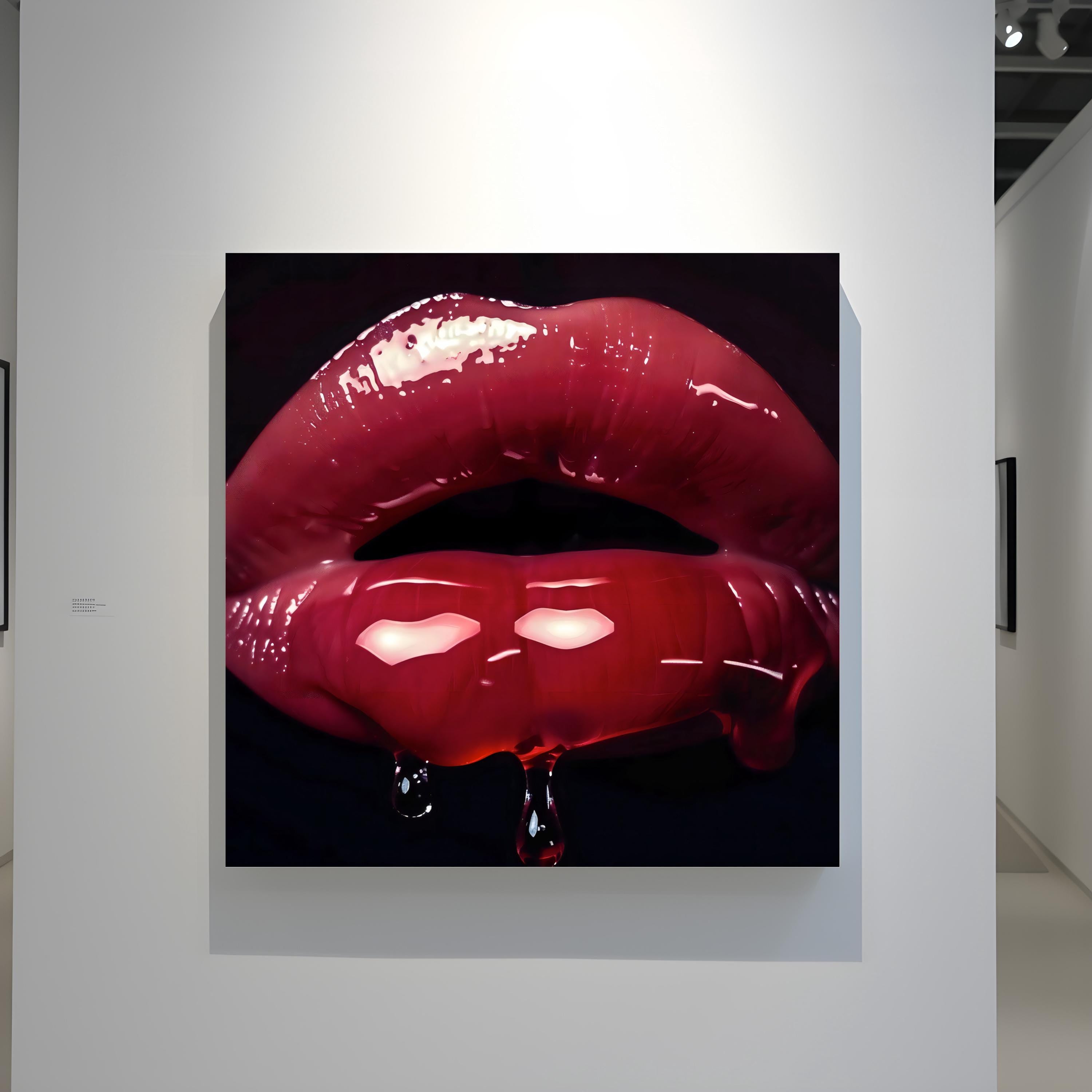 Crimson Whisper: Hyperrealistic Red Lips Art | Modern, Glamorous & Seductive Wall Decor