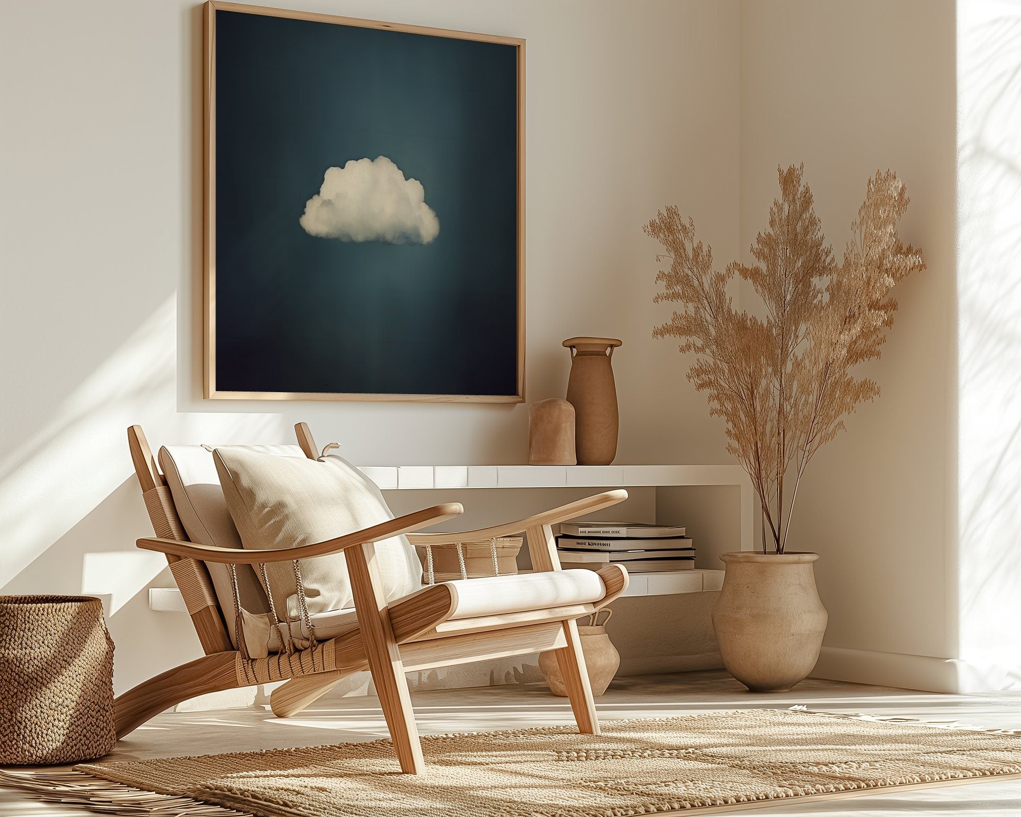 Emerald Serenity: Minimalist Moody Cloud Art Print | Calming Green & Black Wall Decor