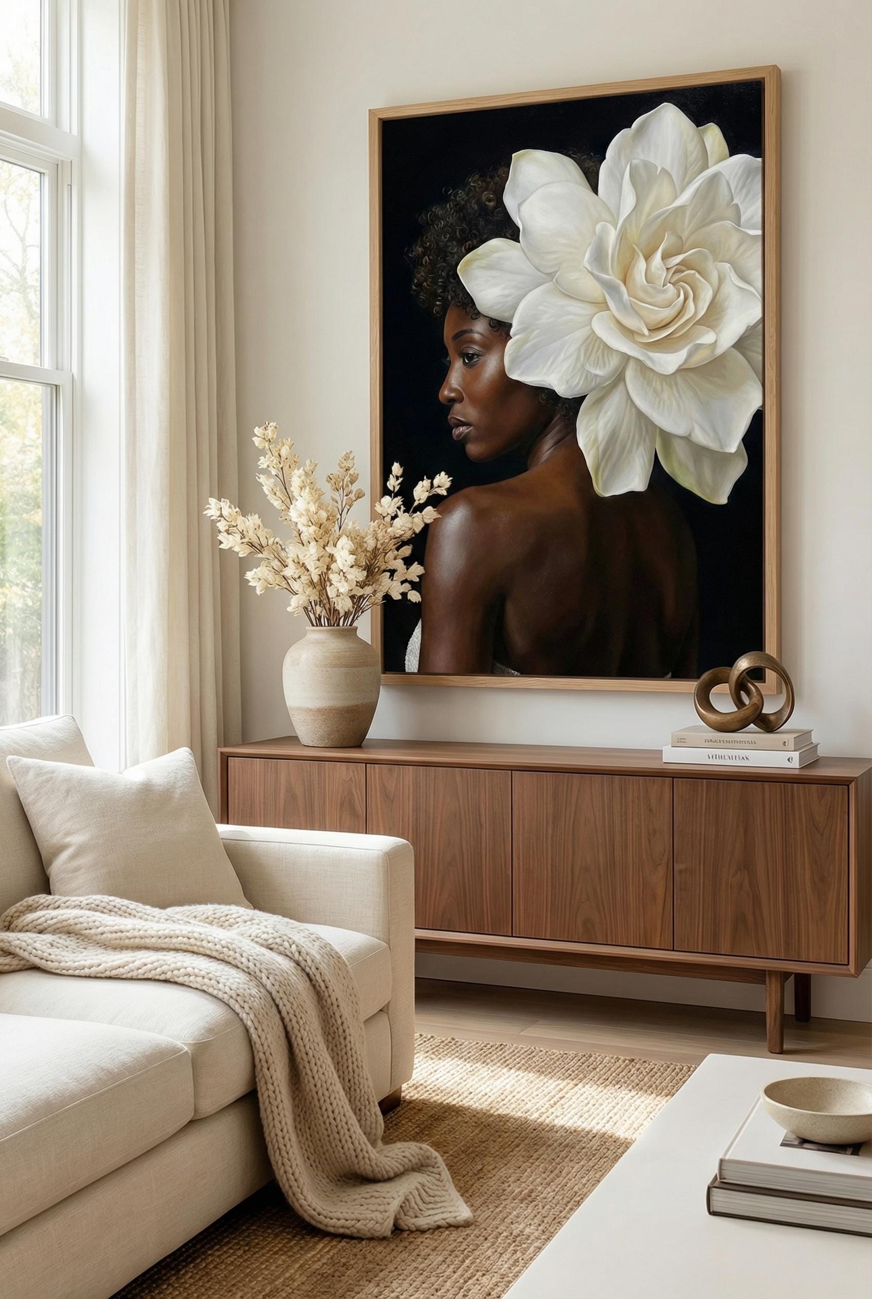Black Women Floral Art Print, Home Decor (Canvas or Matte Paper)