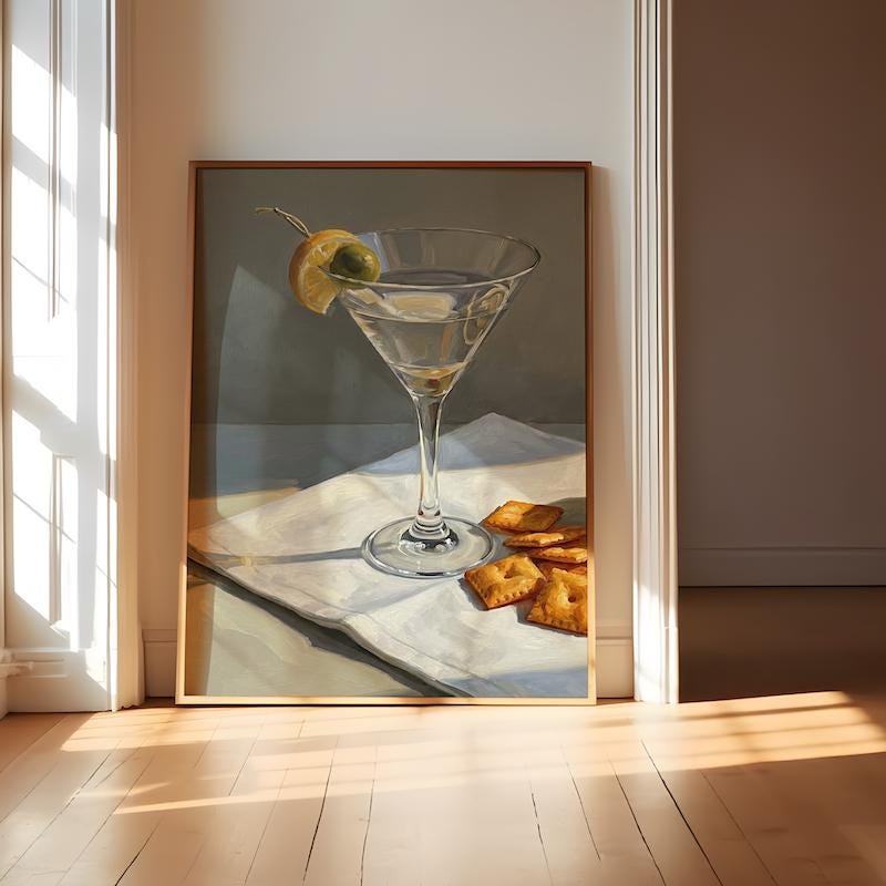 Cocktail Wall Art: Martini with Lemon Twist - Mid Century Modern Style