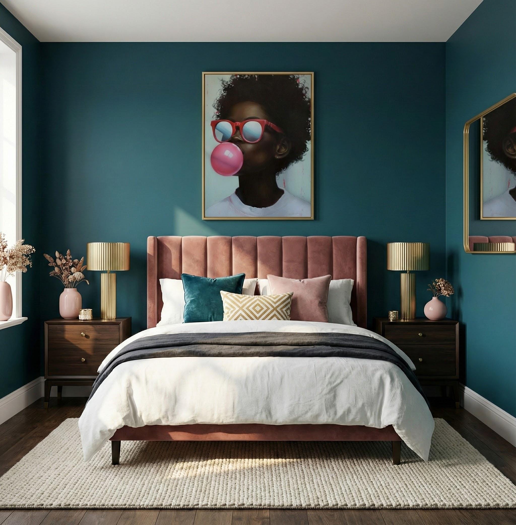 Vibrant African American Portrait Canvas: Bold Colors, Bubble Gum Pop