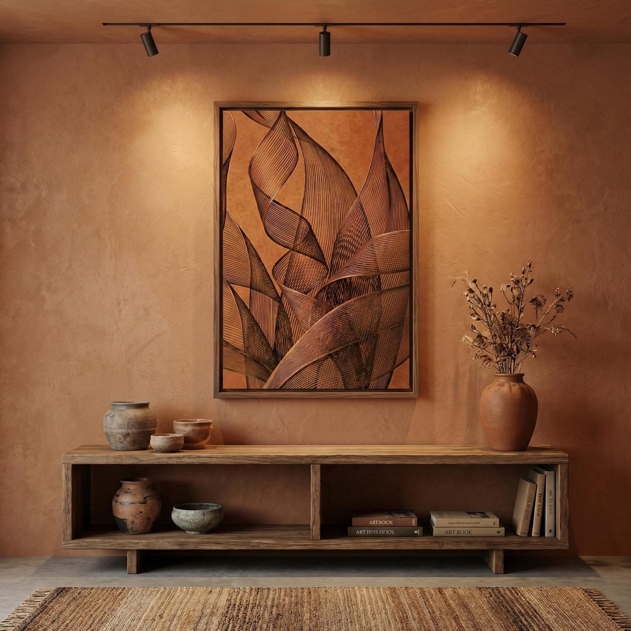 Copper Mesh Wall Art: Abstract Burnt Orange Design (Canvas or Print)