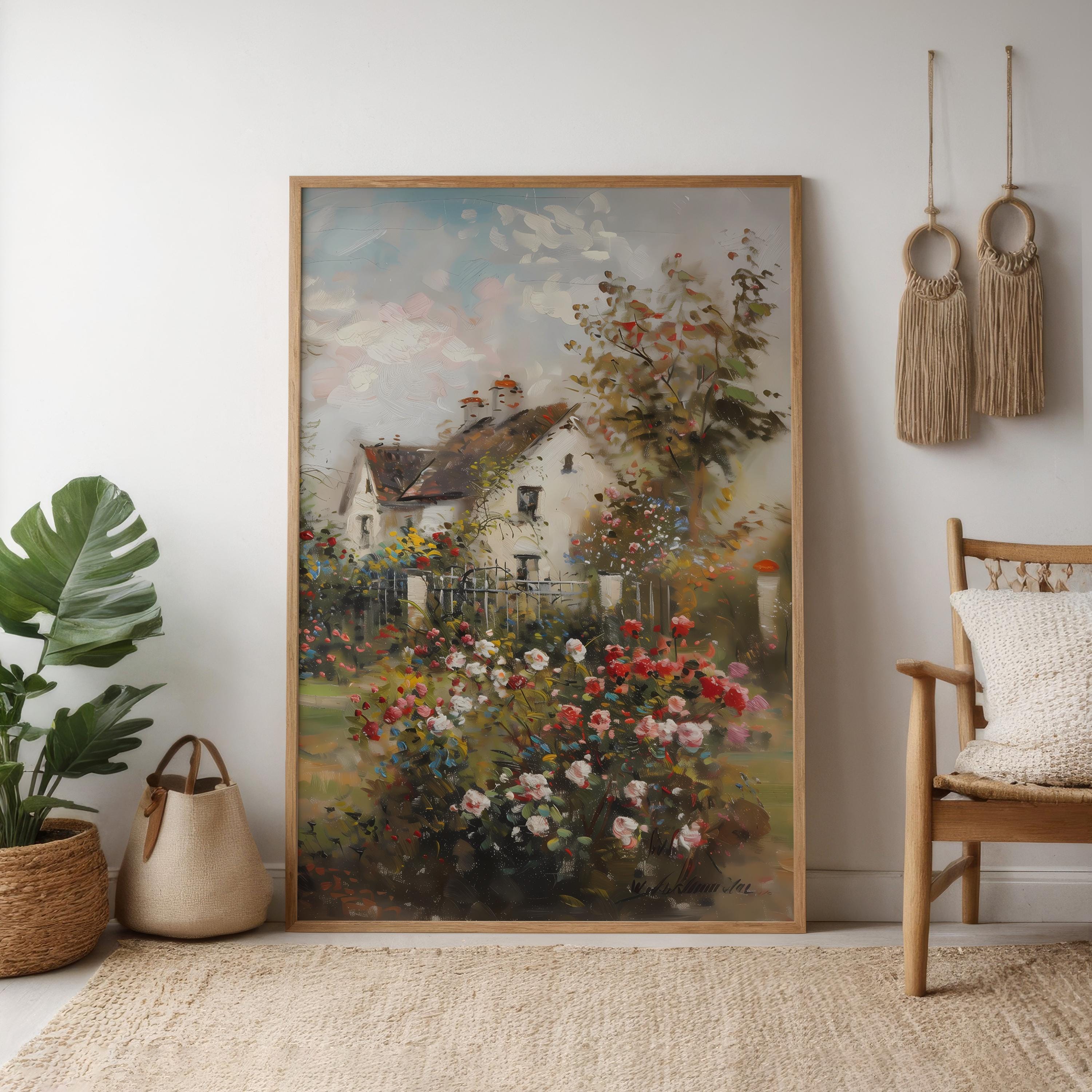 Vintage Rose Cottage Canvas, Summer Charm, Rustic Farmhouse (Ready to Hang)