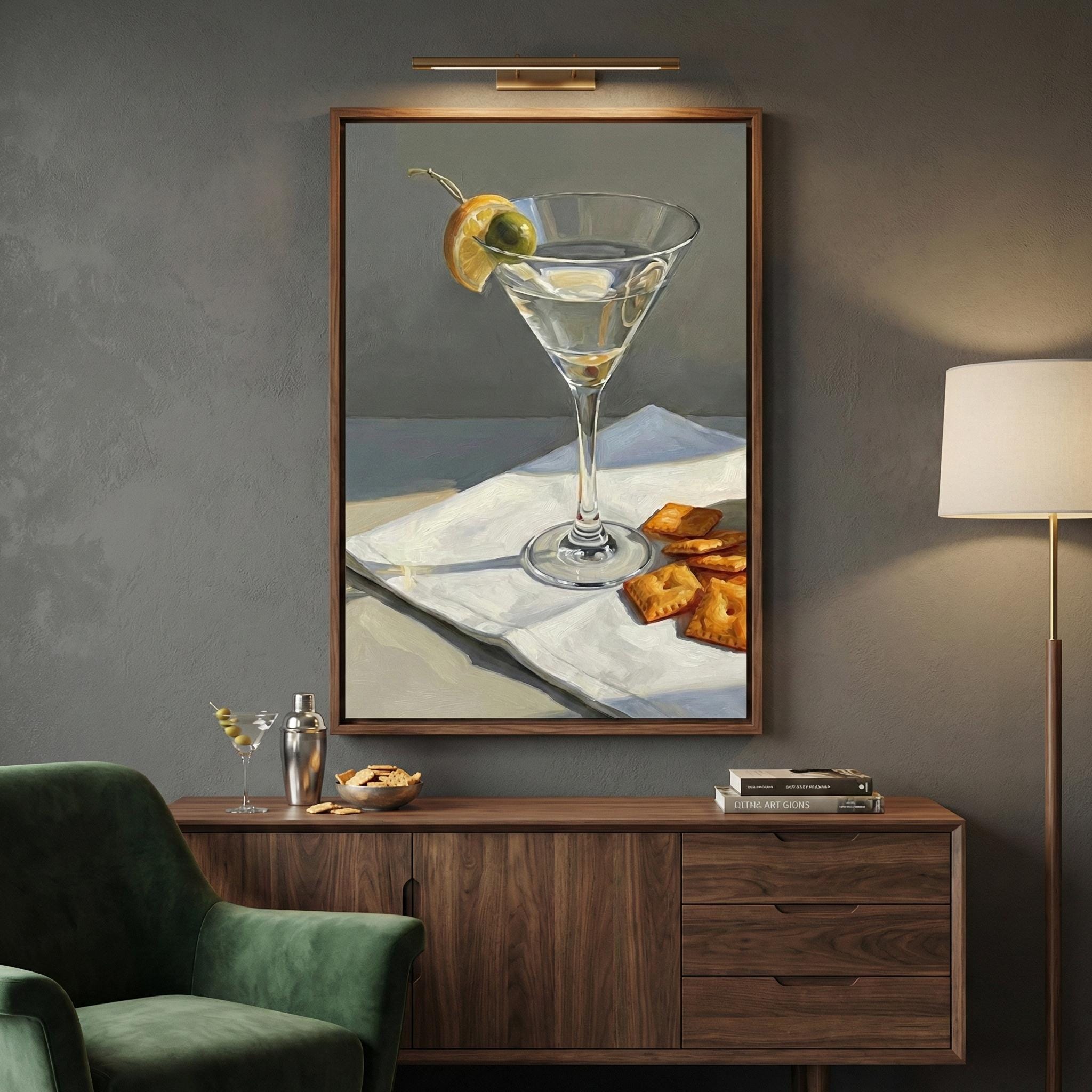 Cocktail Wall Art: Martini with Lemon Twist - Mid Century Modern Style