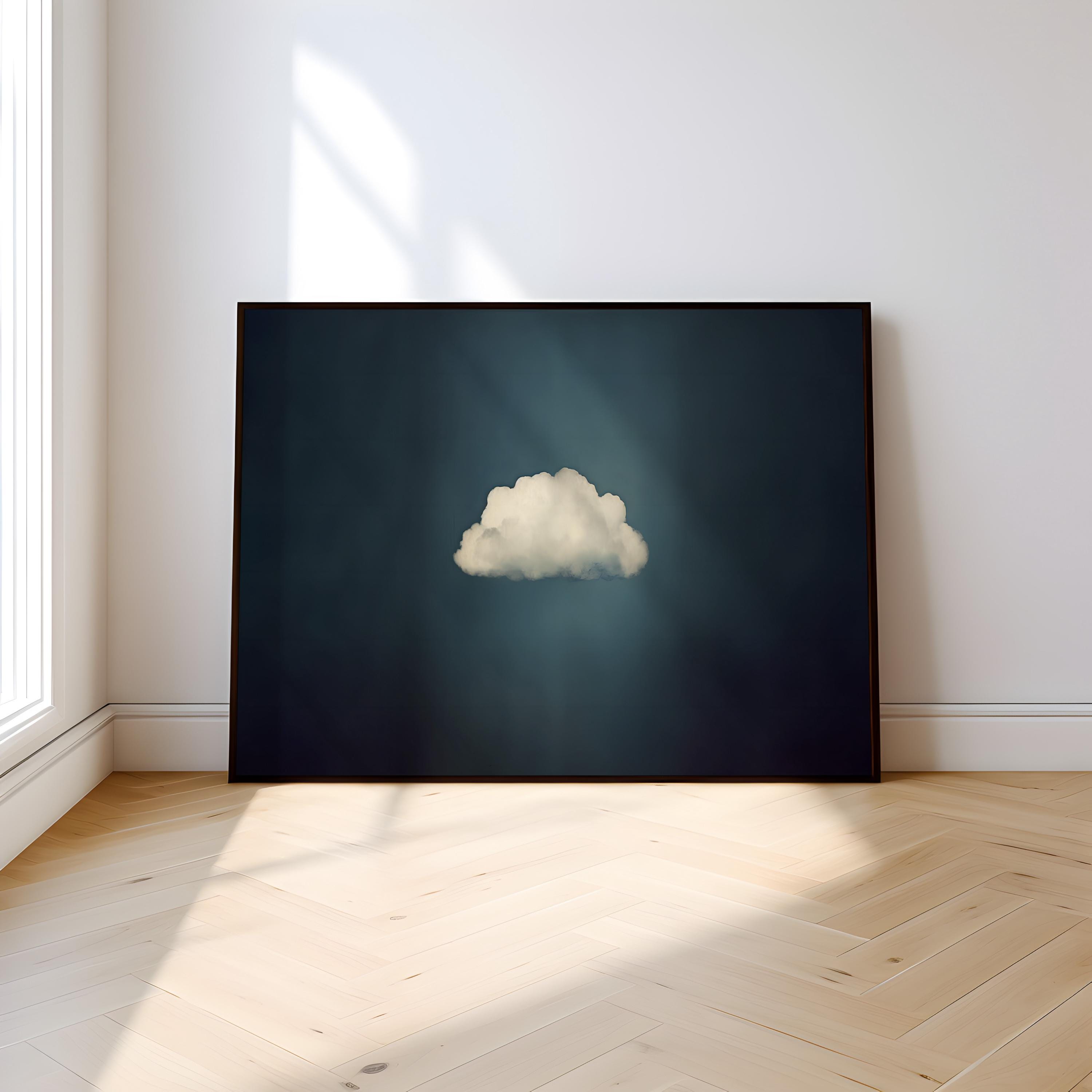 Emerald Serenity: Minimalist Moody Cloud Art Print | Calming Green & Black Wall Decor