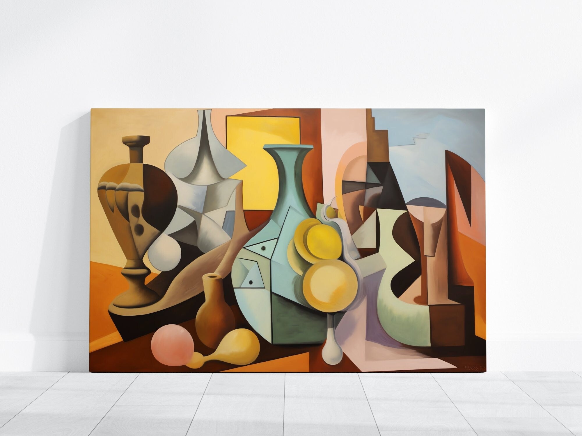 The Cubist Table: Geometric Still Life Art Print | Modern Abstract Framed Wall Decor