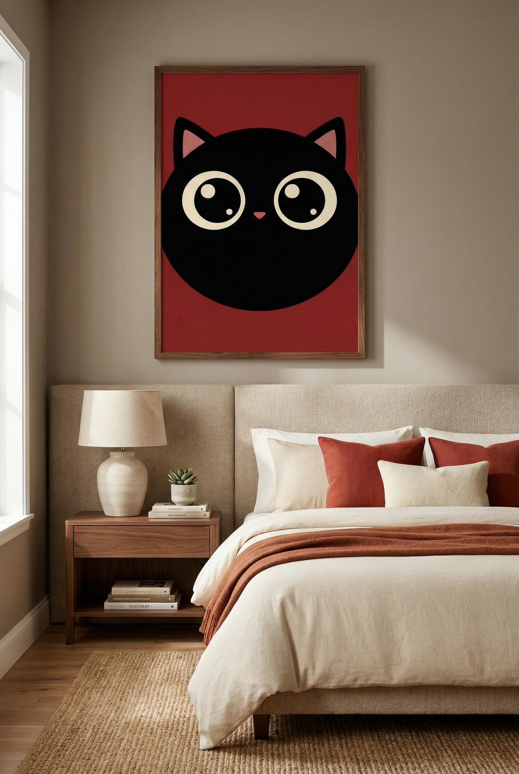 Red Owl Wall Art Print - Japanese Minimalist Style