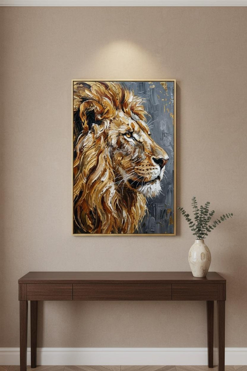 Lion Art Print - Majestic Lion Portrait With Golden Mane Artwork | Wildlife Wall Art