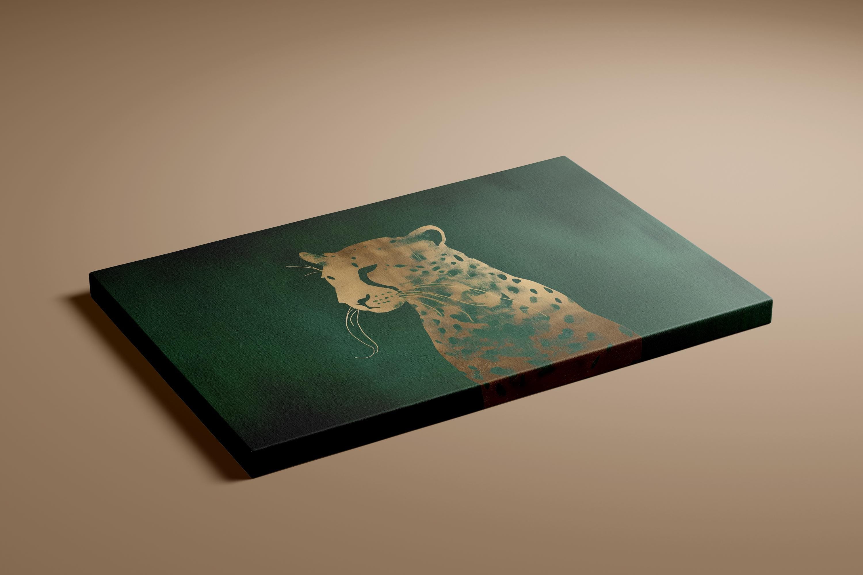 Emerald Green Leopard Canvas, Gold Accents (Ready to Hang)