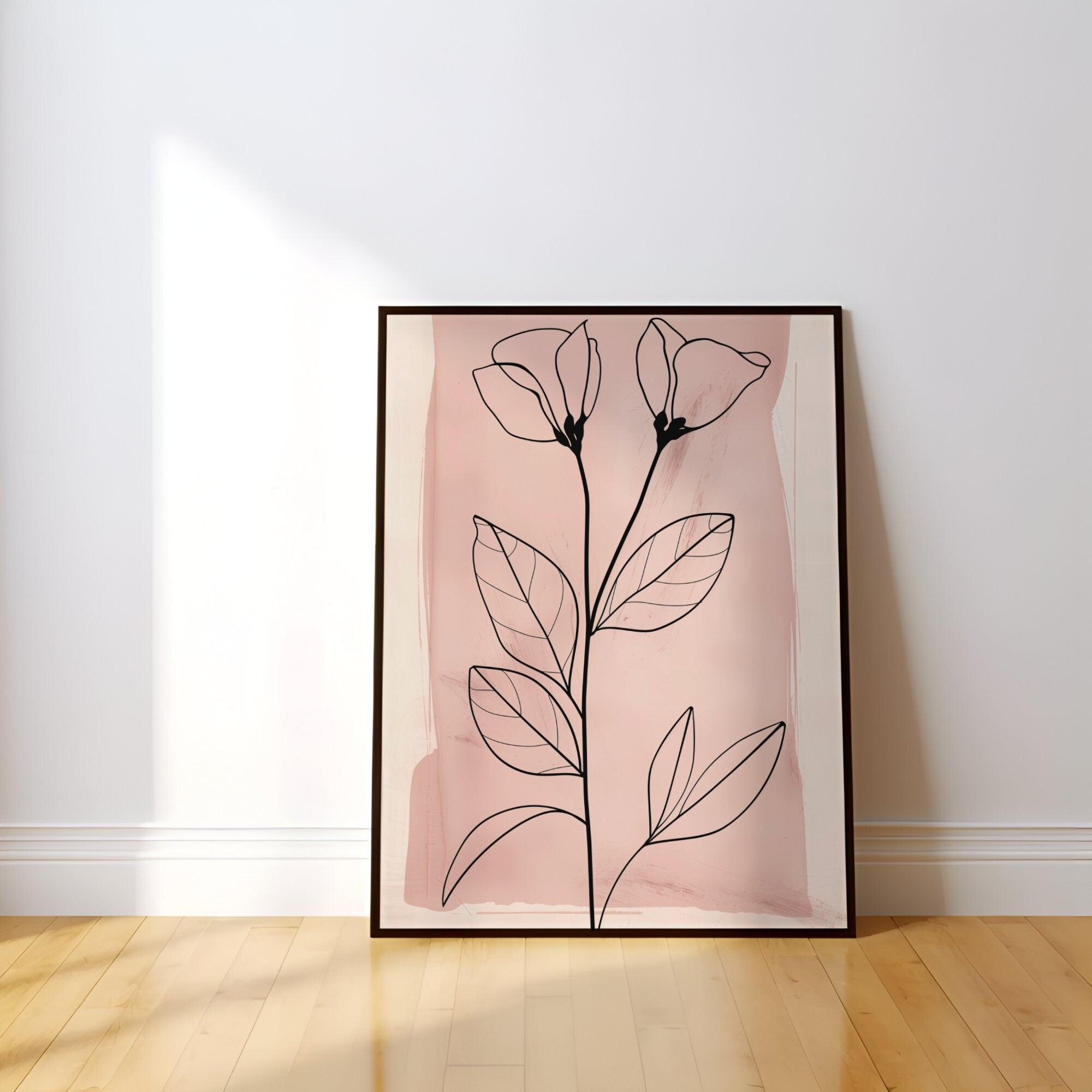Blushing Botanicals: Elegant Pink Line Art Print | Chic & Minimalist Floral Wall Decor