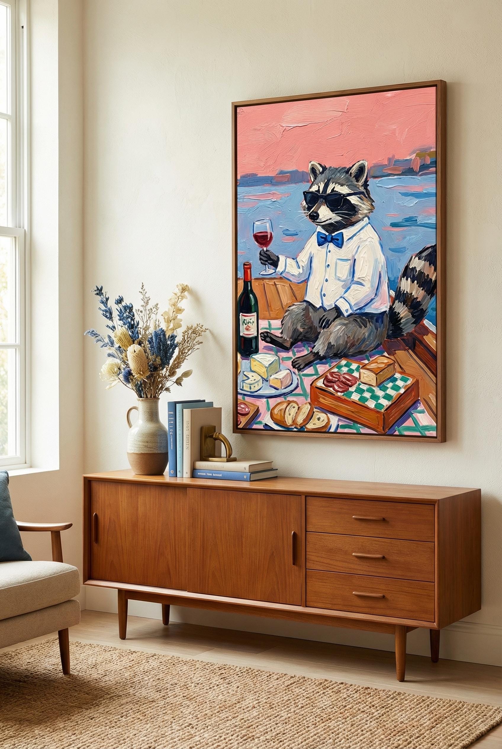 Animal Picnic Wall Art Print, Playful Scene (Matte, Canvas, Framed)