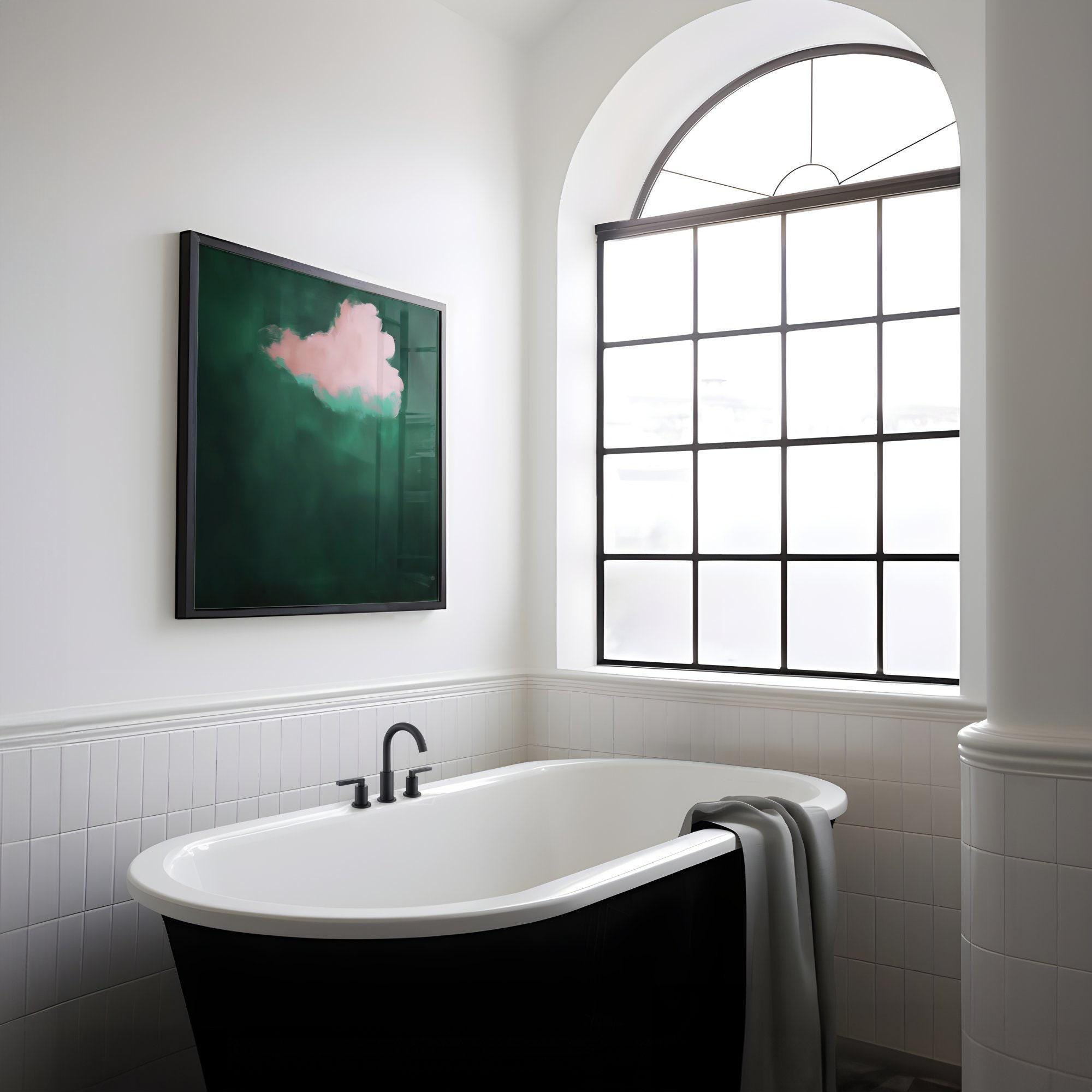 The Emerald Dream: Maximalist Pink & Green Abstract Cloud Art | Moody & Sophisticated Wall Decor