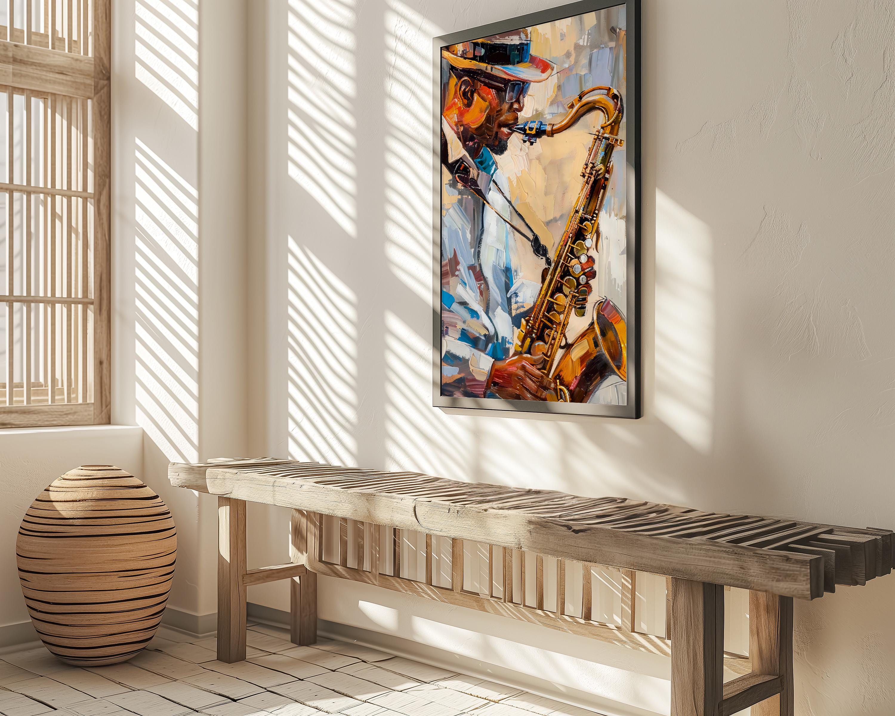 Soulful Saxophone: Vibrant Jazz Musician Canvas Art | Expressive & Modern Music Decor