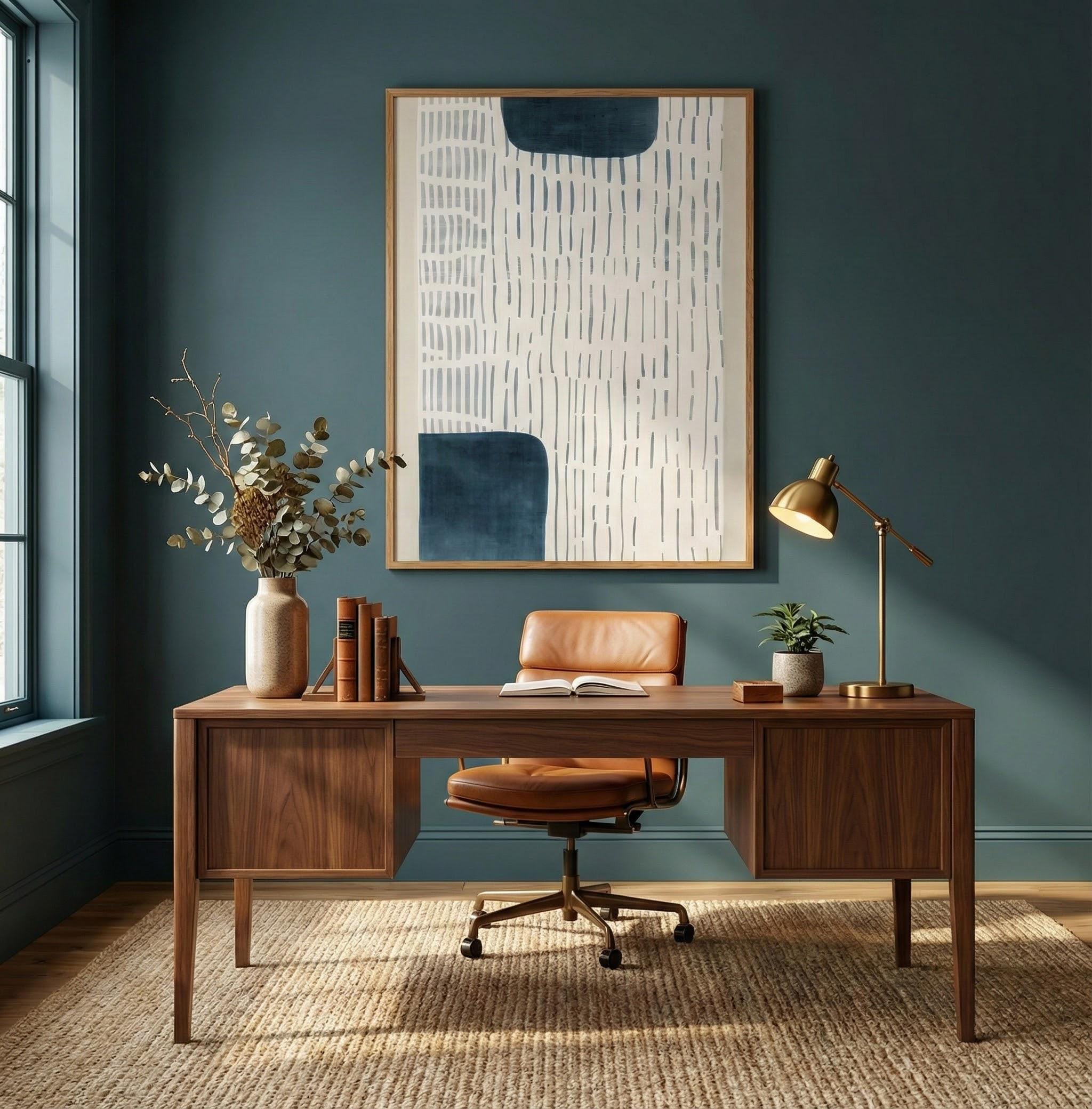 White Persian Blue Wall Art: Modern Abstract, Neutral Decor
