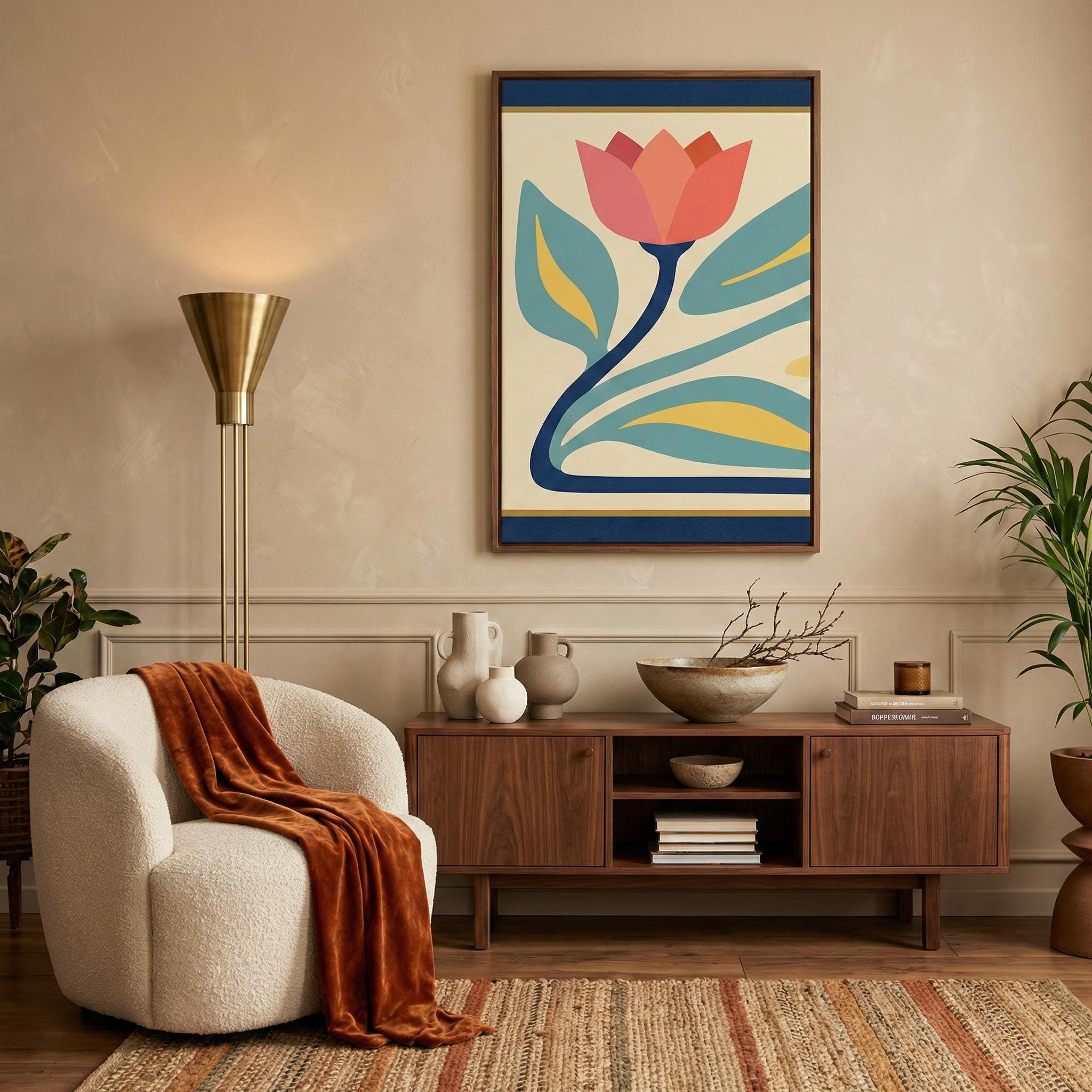 Tulip Wall Art: Danish Pastel Floral - Mid Century Modern Style