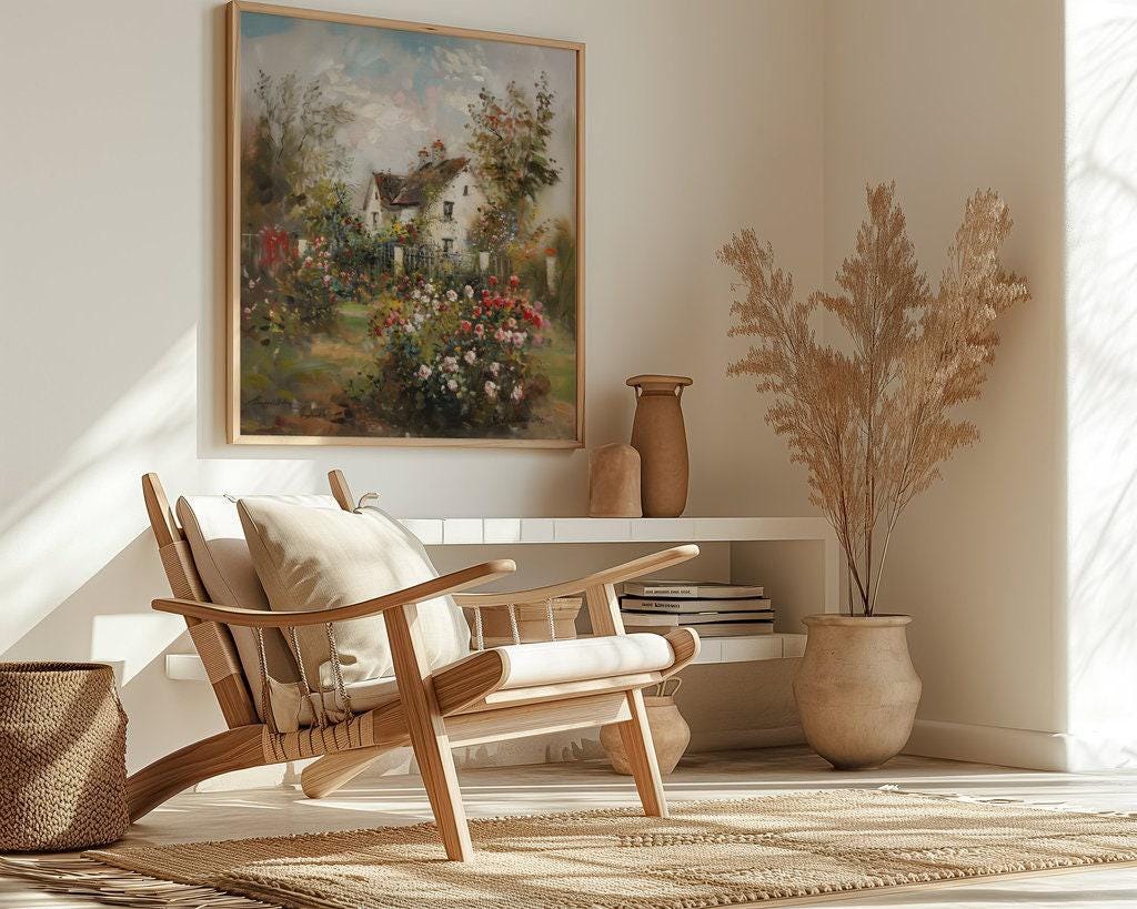 Vintage Rose Cottage Canvas, Summer Charm, Rustic Farmhouse (Ready to Hang)