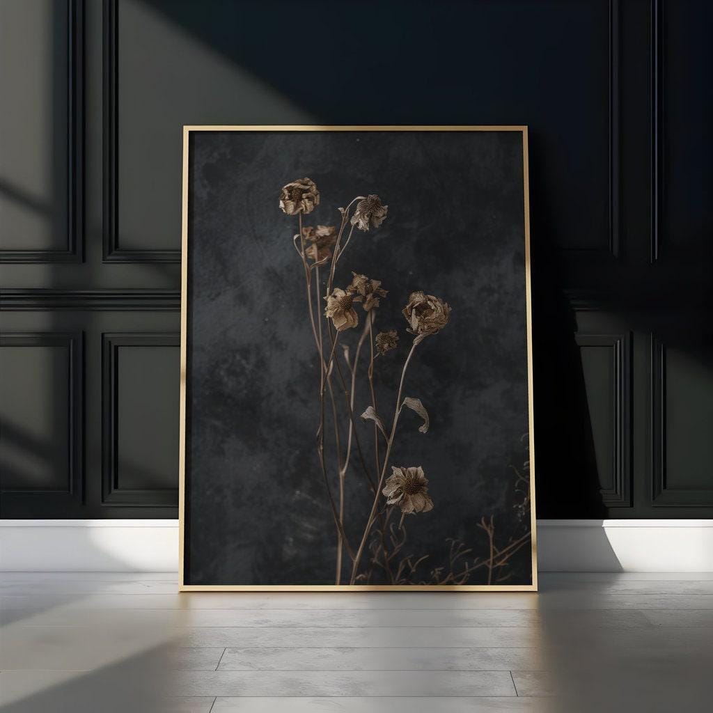 Dark Moody Wildflower Art: Vintage Botanical Print on Canvas