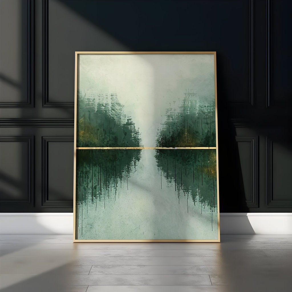 Green and Gold Horizon Wall Art - Abstract Landscape Canvas