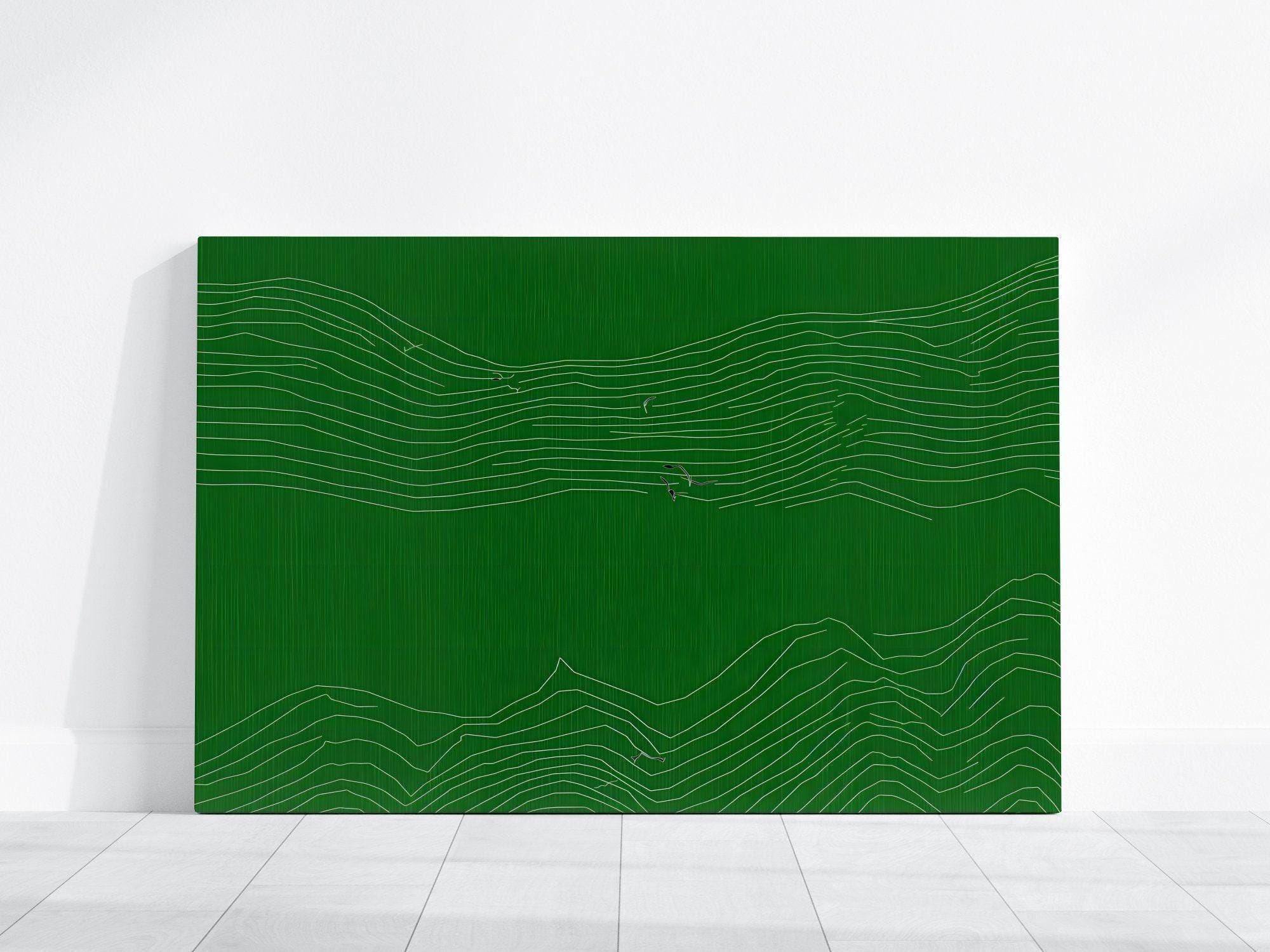 Zen Inspired Canvas Art, Minimalist Green Line Drawing (Ready to Hang)
