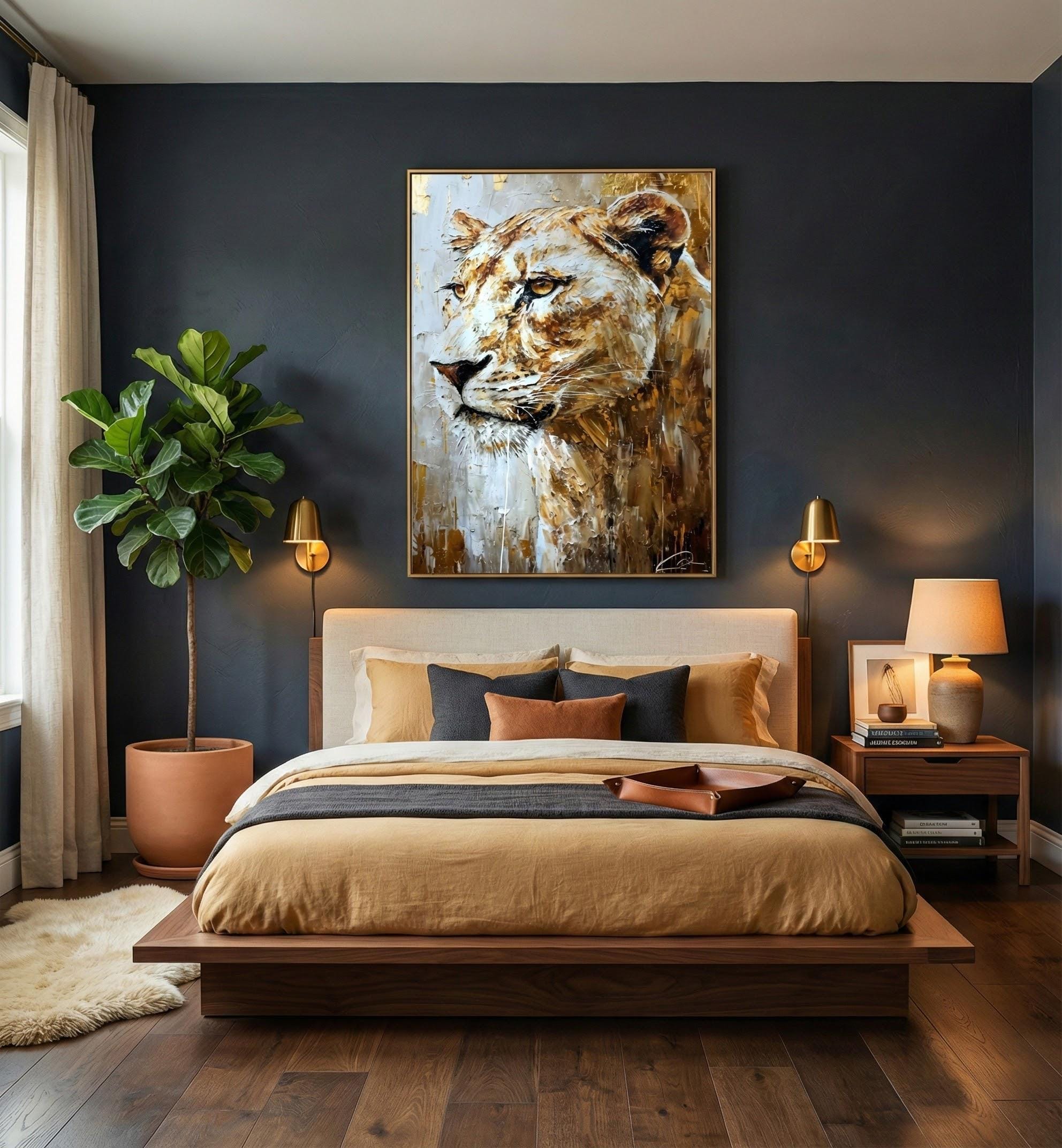 Lioness Wall Art: Graceful Wild Spirit in Gold (Canvas or Print)
