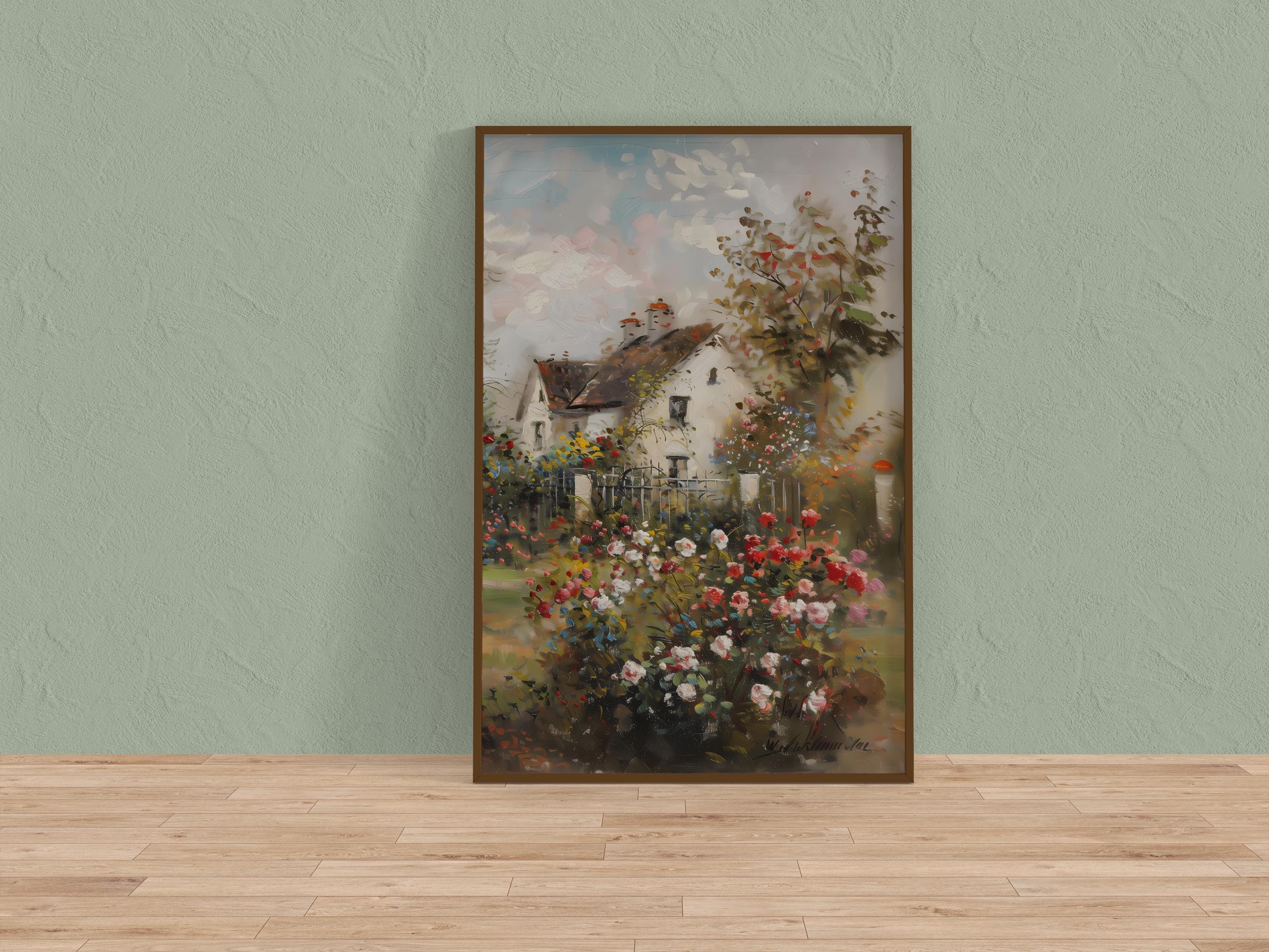 Vintage Rose Cottage Canvas, Summer Charm, Rustic Farmhouse (Ready to Hang)