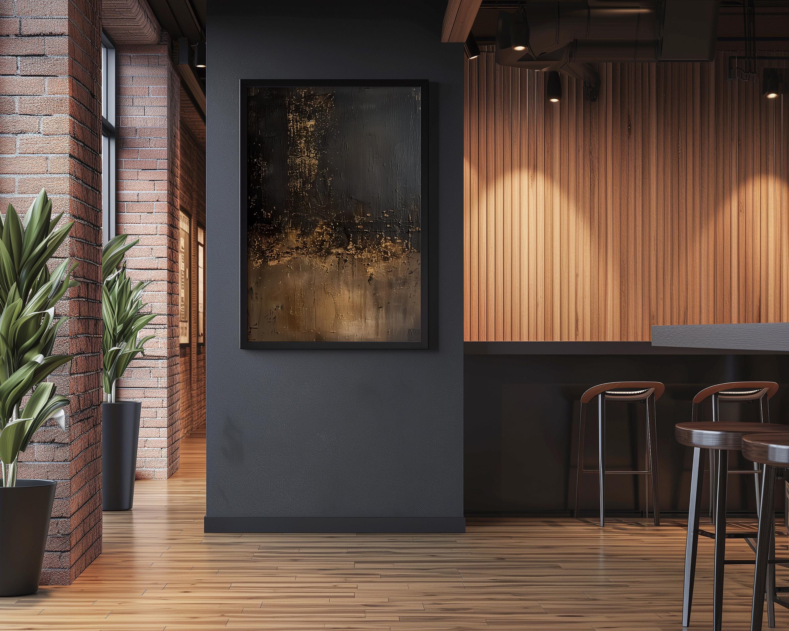 Abstract Wall Art: Black, Gold, Brown Minimalist Canvas (Living Room Decor)